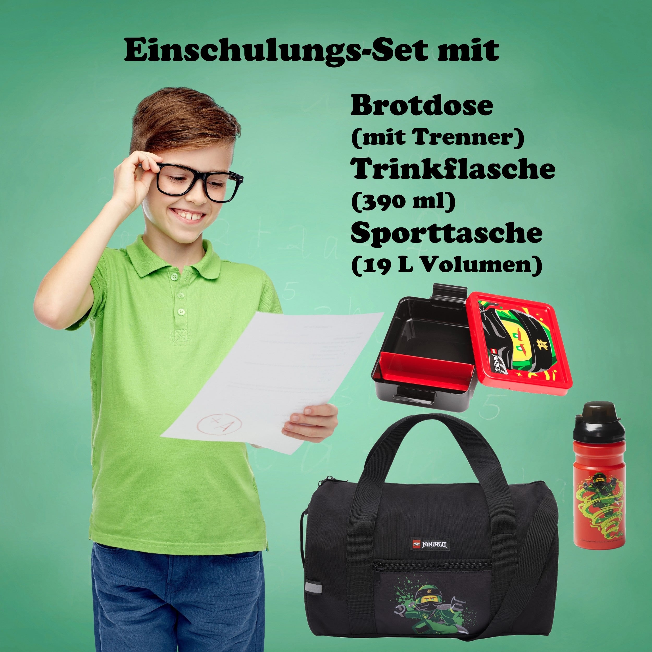 Infotafel Extra-Inhalt 9-teiliges Set: Dose Flasche Sporttasche