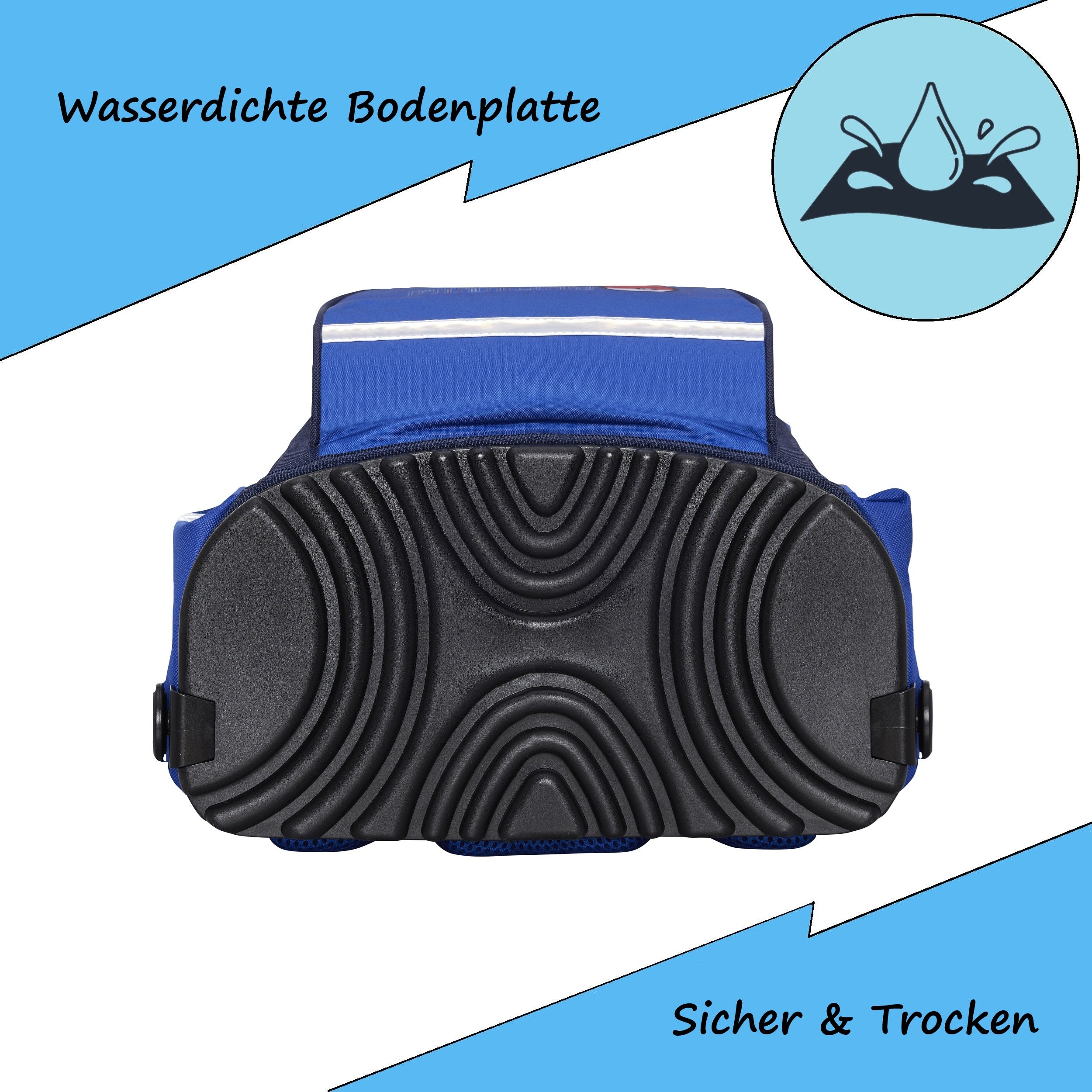 Infotafel zum wasserdichten Boden des Schulranzens