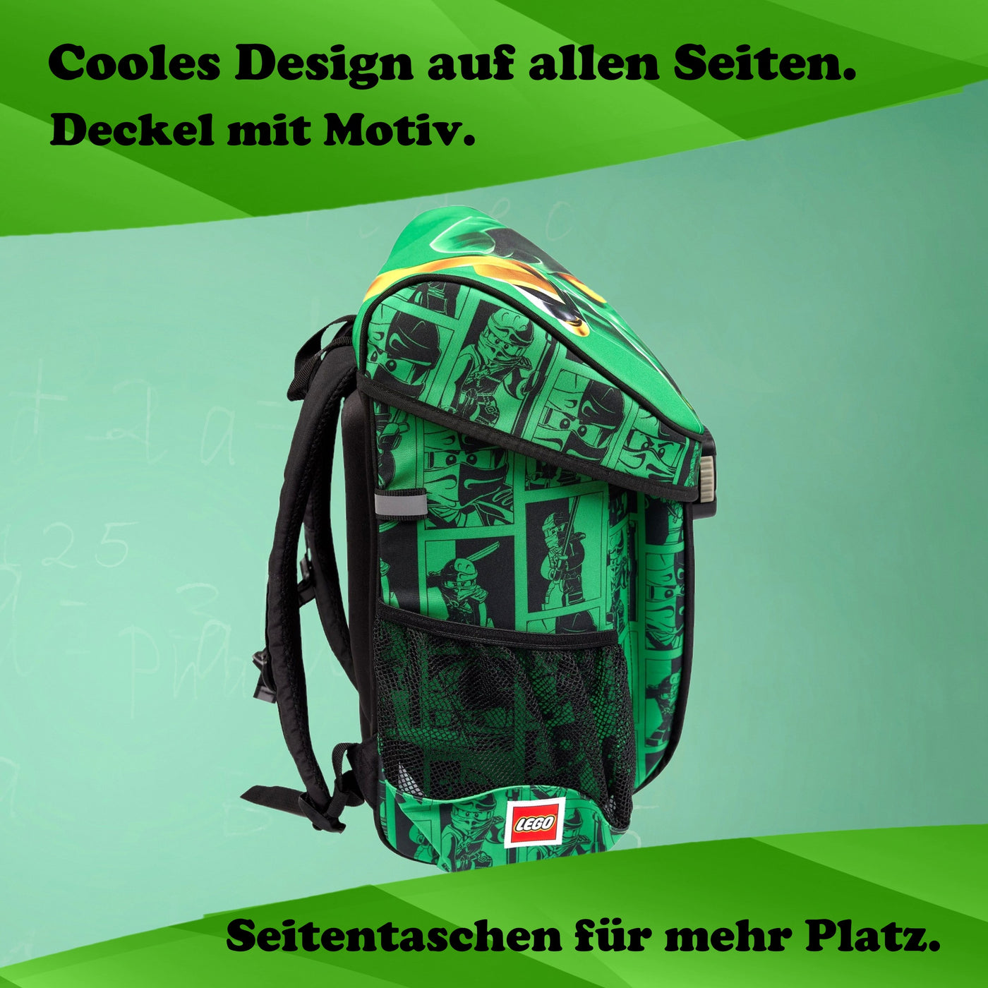 Infotafel Design seitlich Ansicht des Ranzens mit Muster