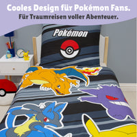 Pokémon Bettwäsche Set 2-teilig Motiv Fire - Deckenbezug 135x200 Kissenbezug 80x80 cm - Pokemon Microfaser Kinderbettwäsche mit Reißverschluss