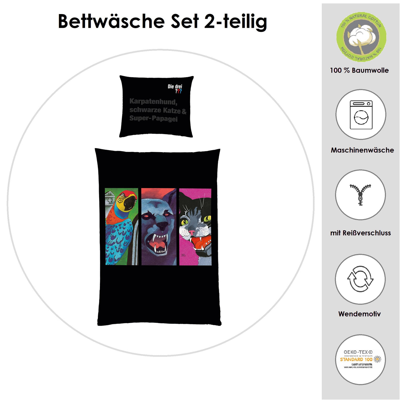 Infotafel Material und Waschhinweise zur ??? Bettwäsche mit Tier-Motiv