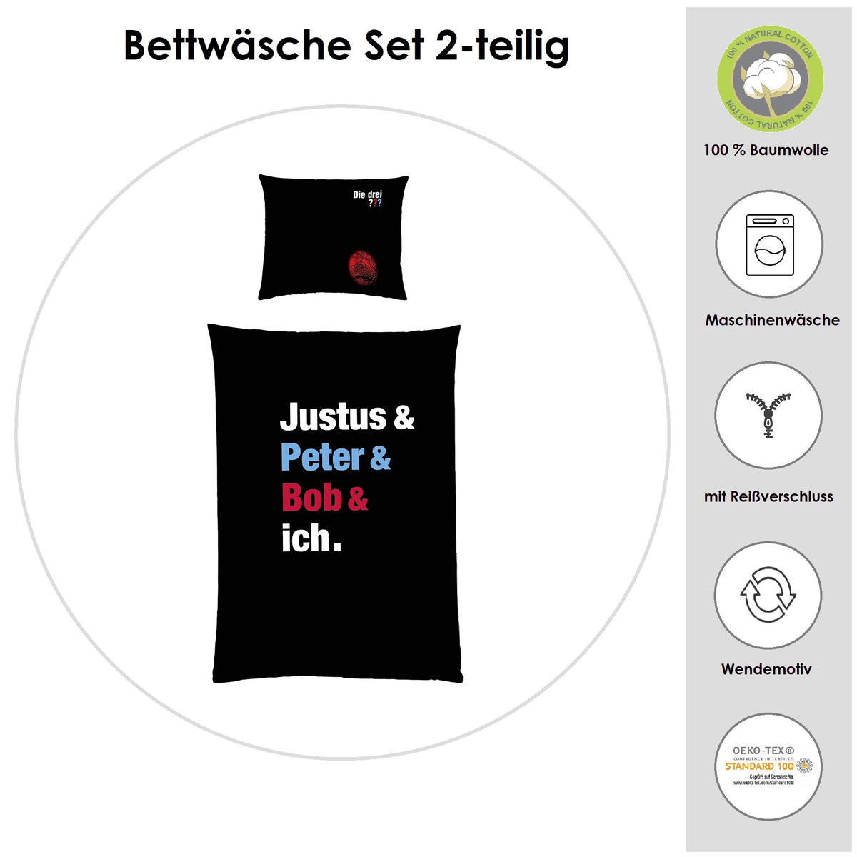 Wichtige Infos und Waschhinweise für Die Drei ??? Bettwäsche