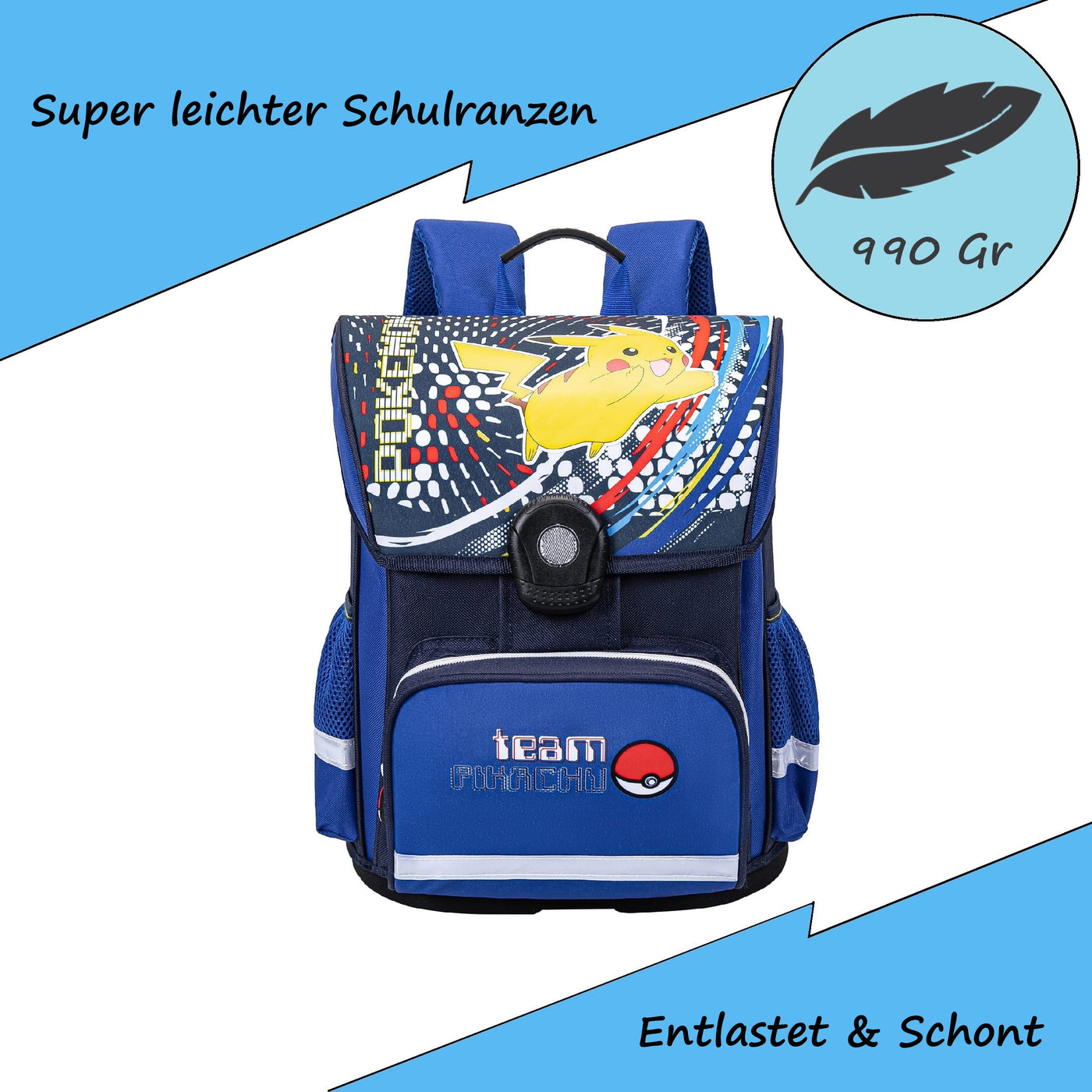 Infotafel Gewicht 990 Gramm des Schulranzens