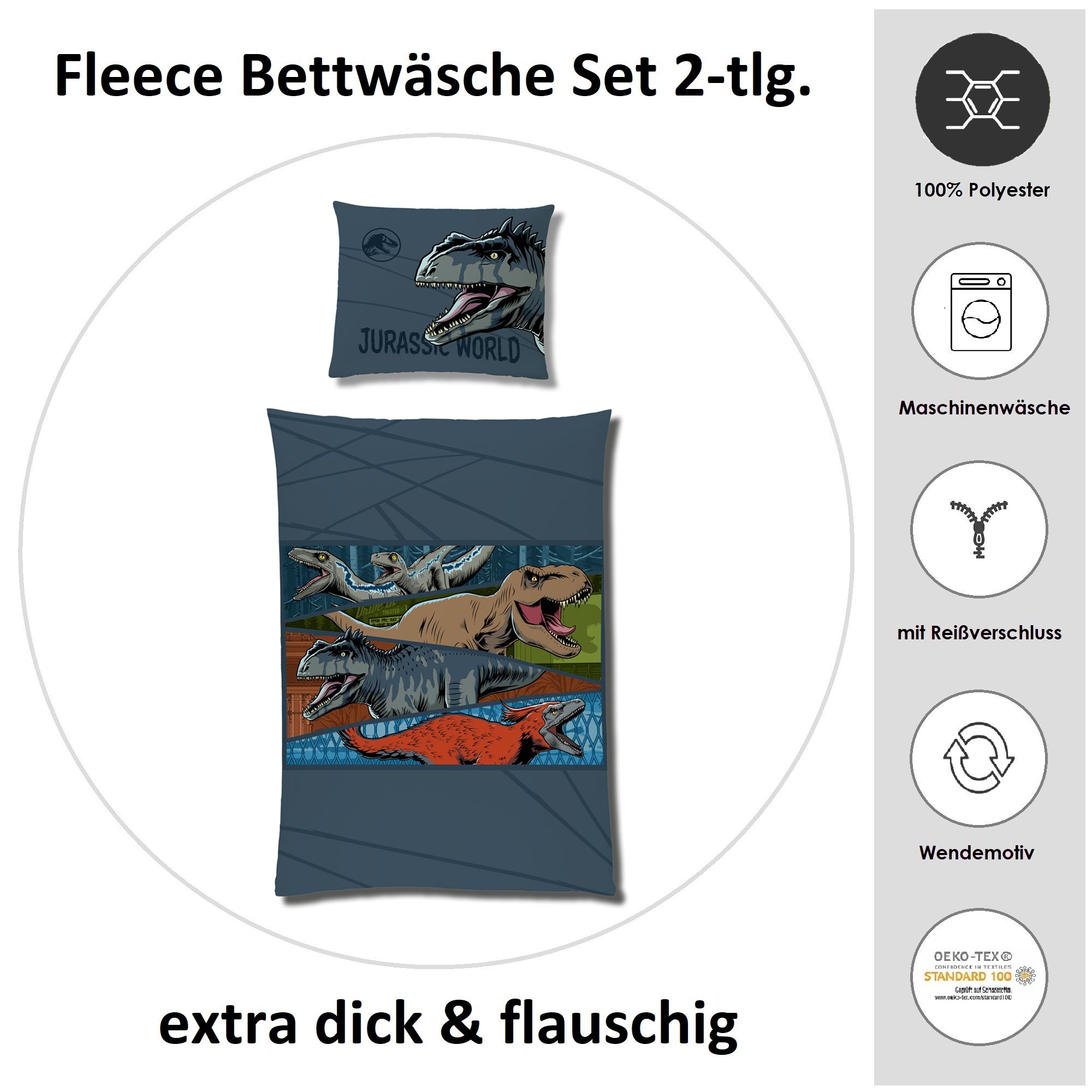 Dinosaurer Bettwäsche für Kinder 135 x 200 cm Dunkelblau Microfaser