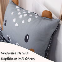 Größe und Lieferumfang des 2 teiligen Sets aus Deckenbezug 135x200 cm und Kissenbezug 80x80 cm