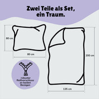 Infotafel Lieferumfang des 2-teiligen Sets bestehend aus Deckenbezug 135x200 cm und Kissenbezug 80x80 cm