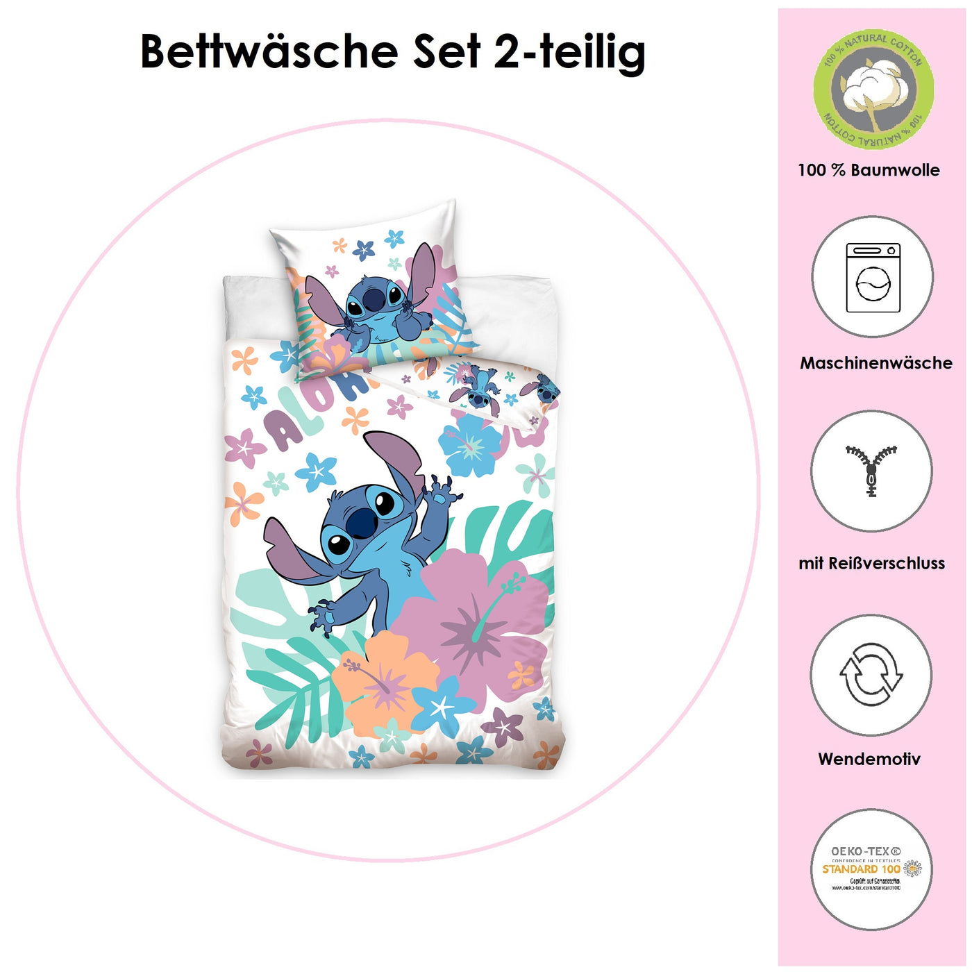 Infotafel Material und Waschhinweise für Bettwäsche Aloha