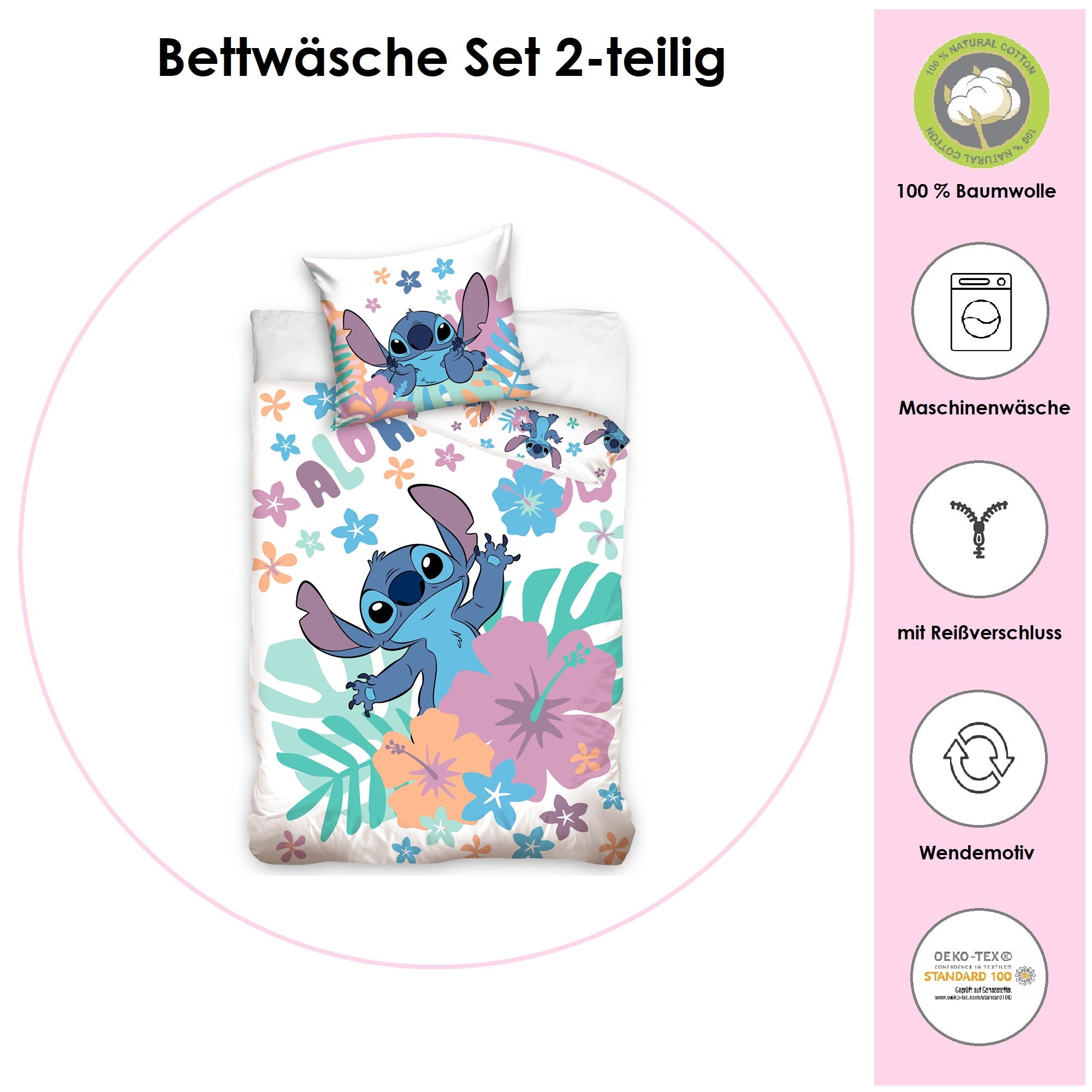Infotafel Material und Waschhinweise für Bettwäsche Aloha