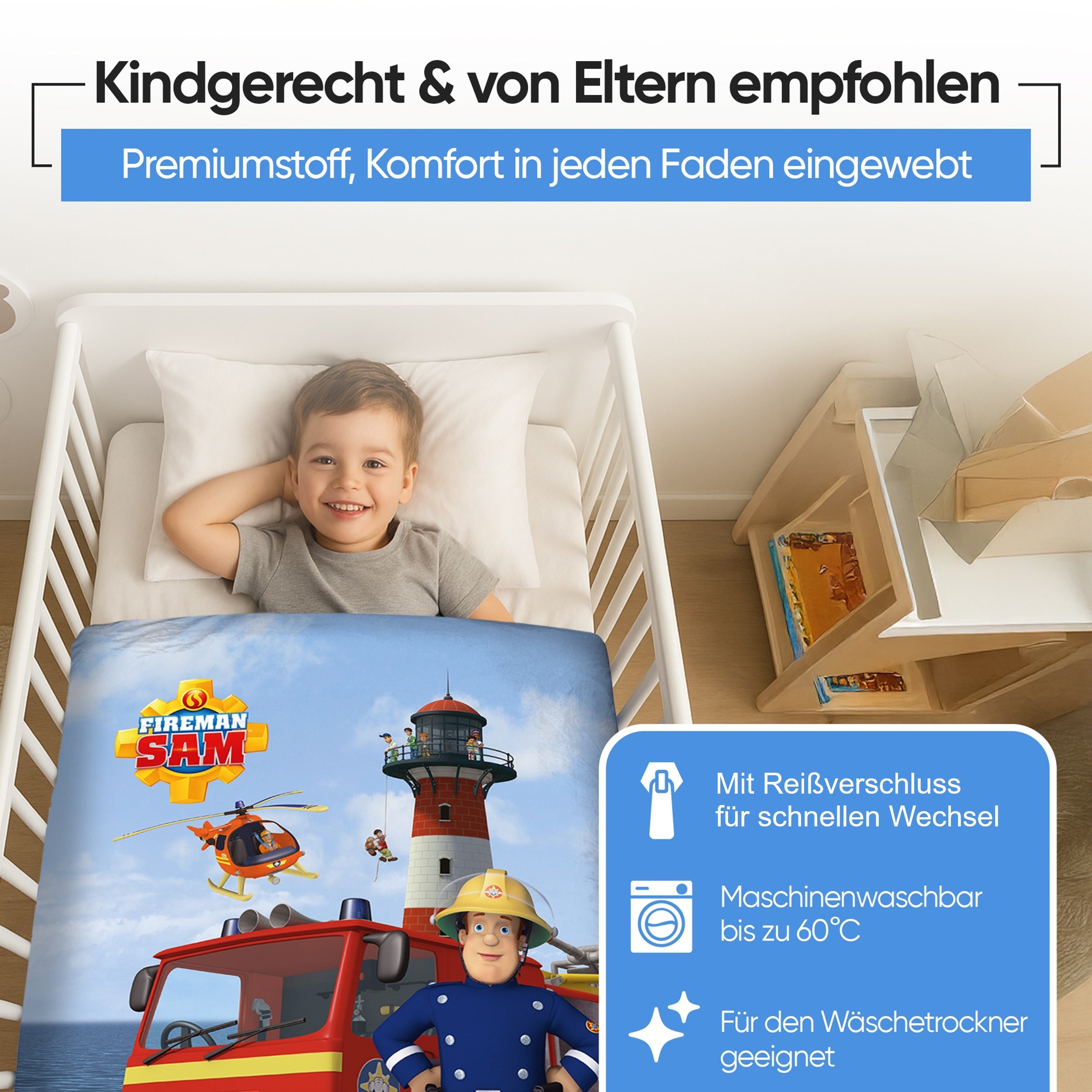 Feuerwehrmann Sam Baby-Bettwäsche 100x135 40x60 cm aus 100% Baumwolle Motiv HAVOC für Kleinkinder