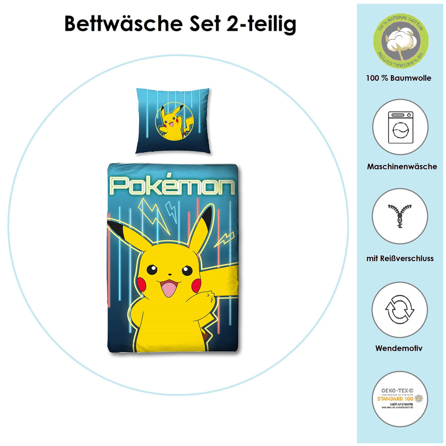 Infotafel Material und Waschhinweise Pokemon Bettwäsche aus 100% Baumwolle mit Reißverschluss