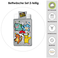 Infotafel Material und Waschhinweise der Pokemon Bettwäsche aus 100% Baumwolle mit Reißverschluss