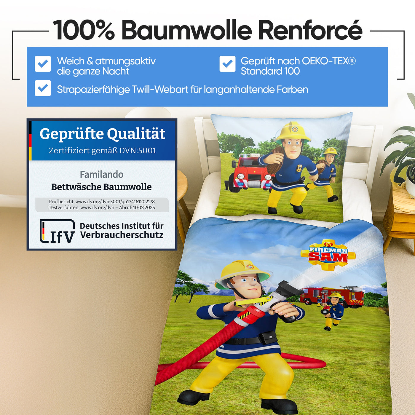 Infotafel Qualität der Bettwäsche aus 100% Baumwolle