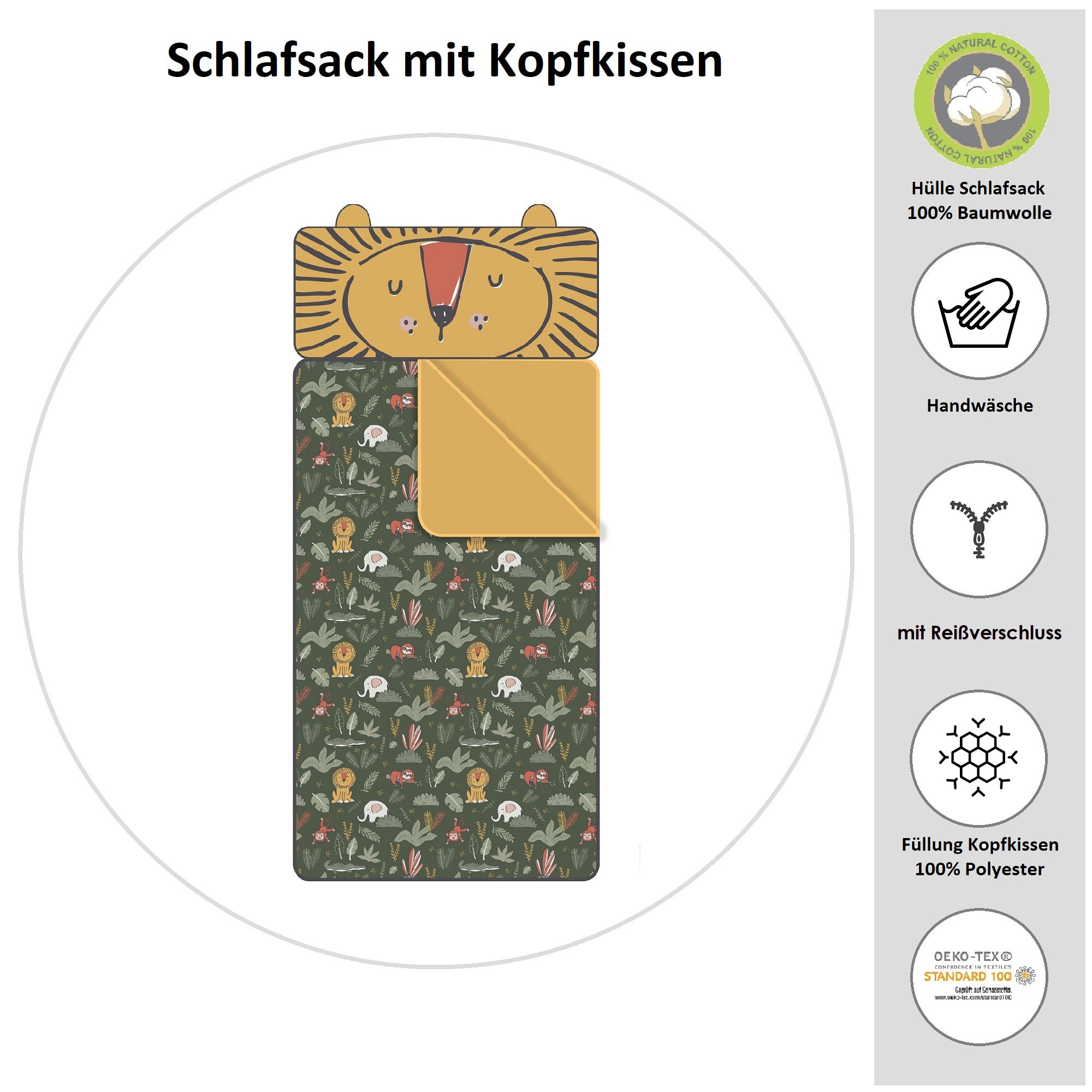Infotafel Material und Waschhinweise des Schlafsacks