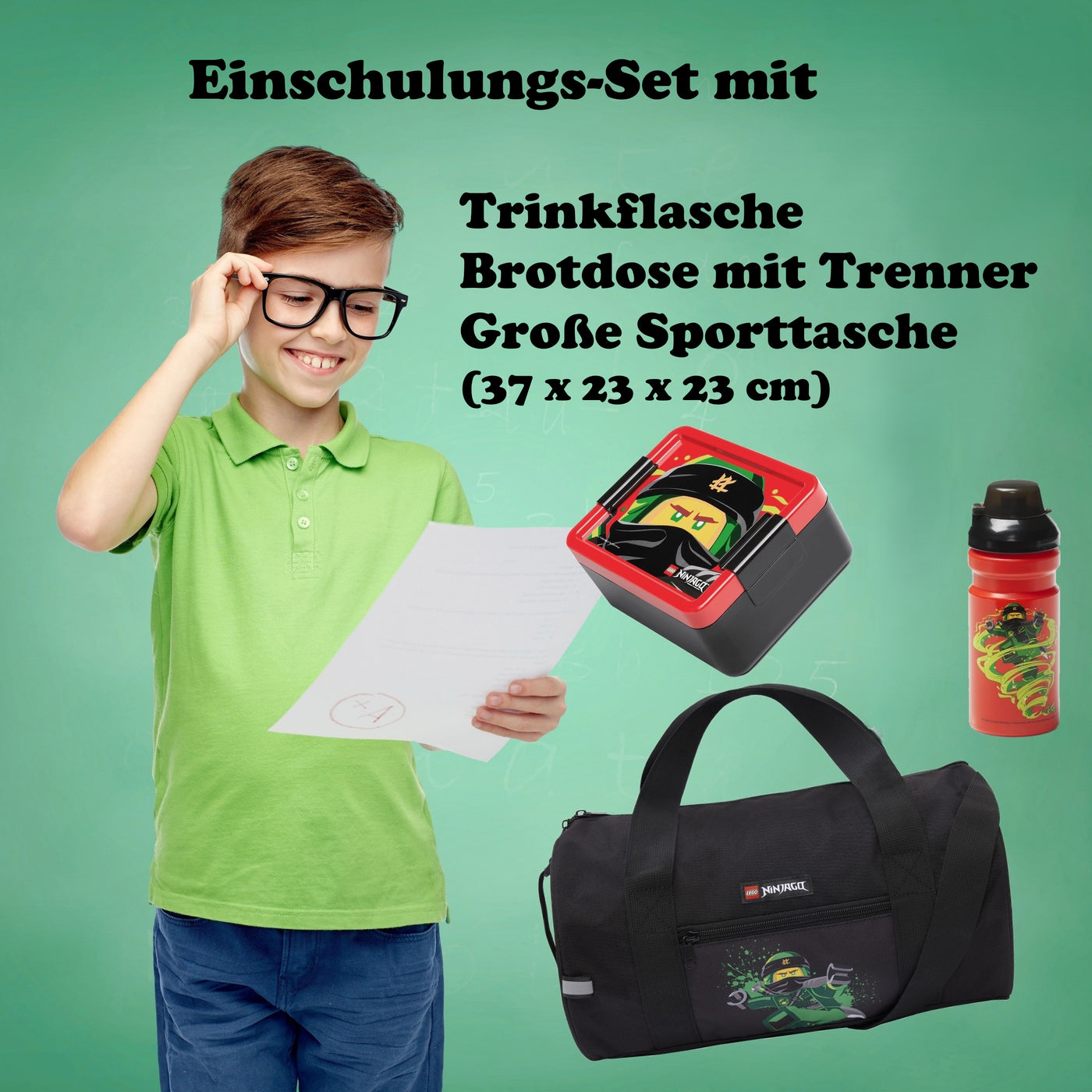 Infotafel Extra-Inhalt 9-teiliges Set: Dose Flasche Sporttasche