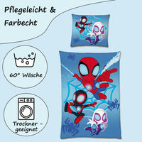 Spidey Bettwäsche Blau-Weiß für Jungen 135x200cm 80x80cm im Comic Stil aus 100% Baumwolle mit Reißverschluss