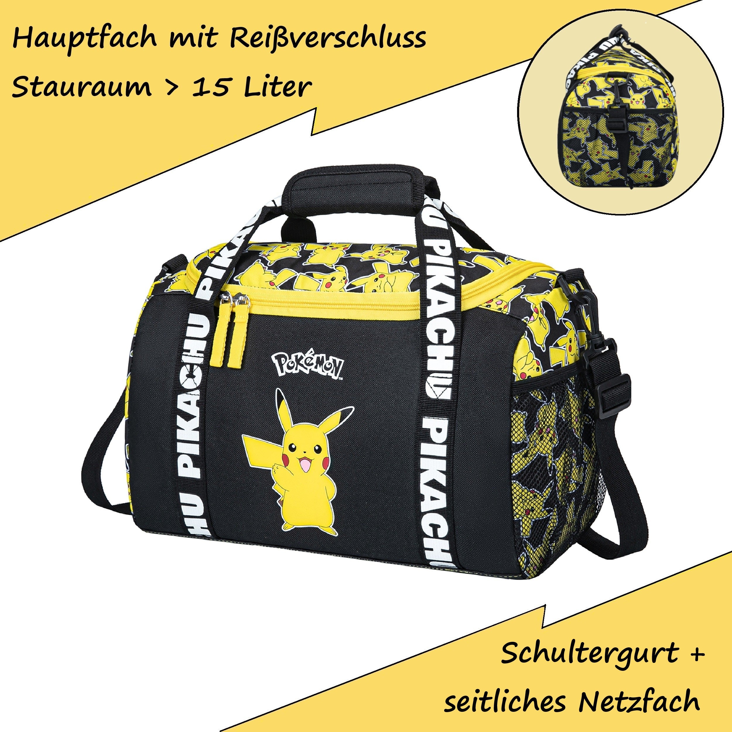 Infotafel Pokémon Sporttasche in Schwarz Gelb