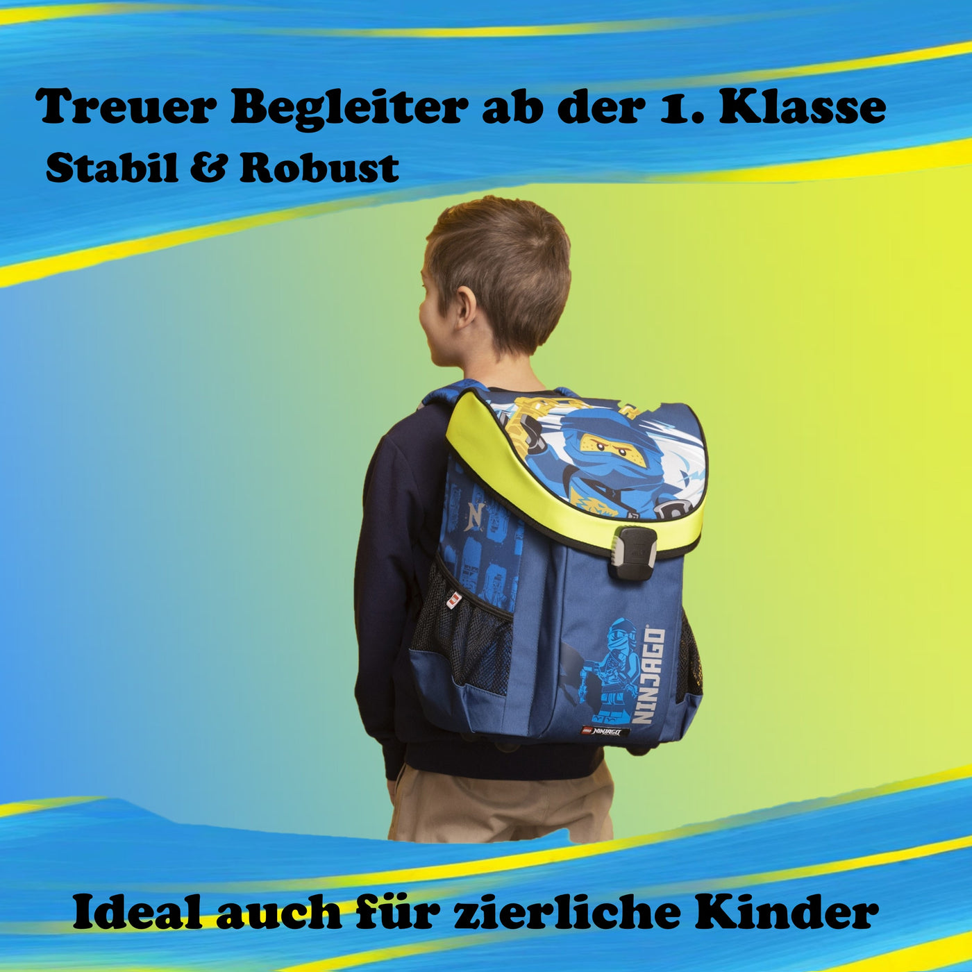 Junge trägt Schulranzen auf dem Rücken - Info zum Design & Material