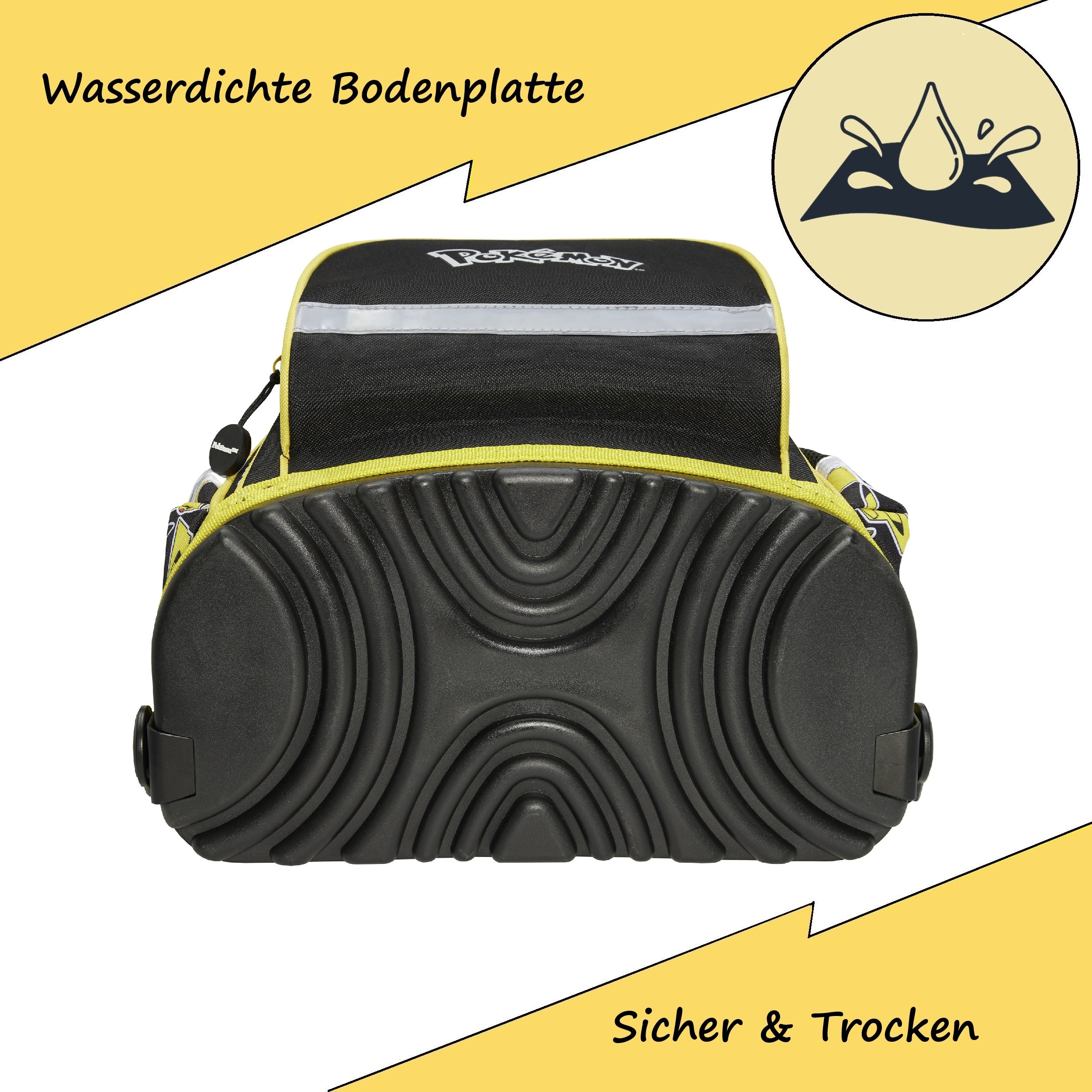 Infotafel zum wasserdichten Boden des Schulranzens