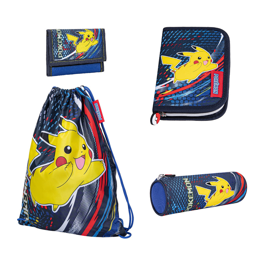 Pokemon Schulzubehör mit Federmappe Turnbeutel Geldbeutel Schlamperetui in blau mit Pikachu