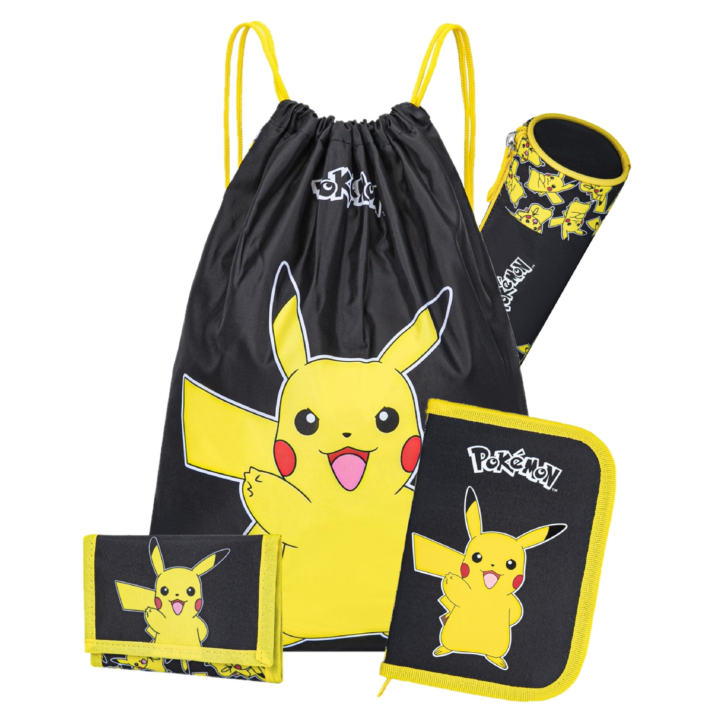 Pokemon Schulzubehör mit Federmappe Turnbeutel Geldbeutel Schlamperetui in blau mit Pikachu