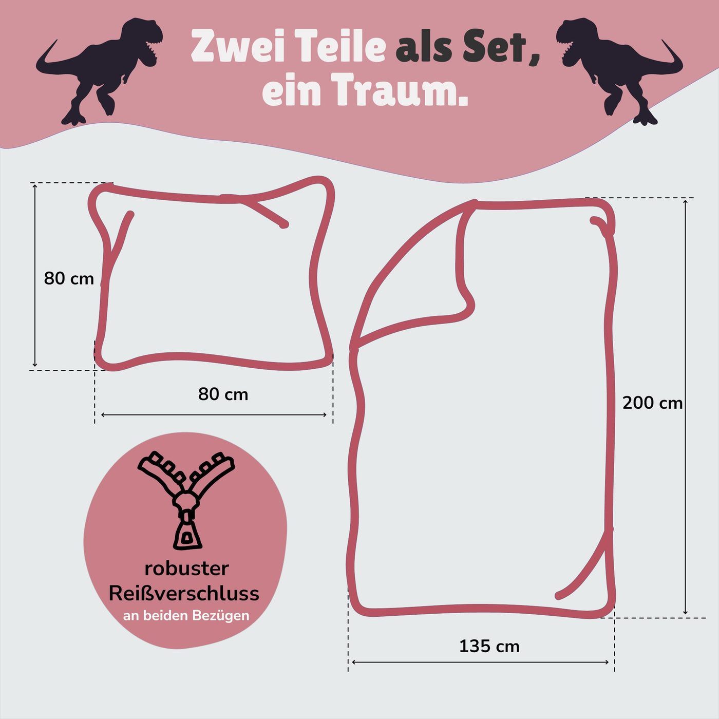 Infotafel Lieferumfang des 2-teiligen Sets bestehend aus Deckenbezug 135x200 cm und Kissenbezug 80x80 cm