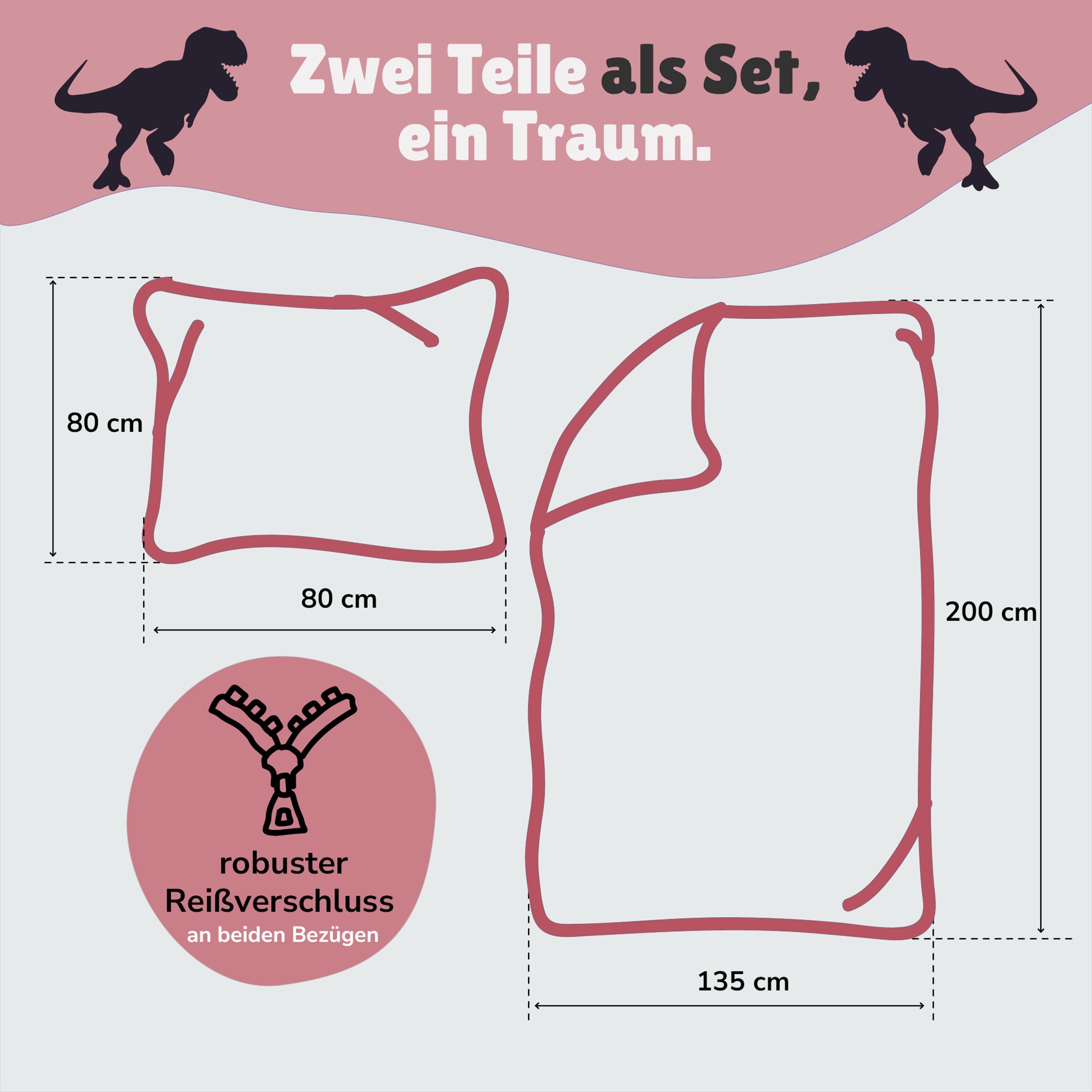 Infotafel Lieferumfang des 2-teiligen Sets bestehend aus Deckenbezug 135x200 cm und Kissenbezug 80x80 cm