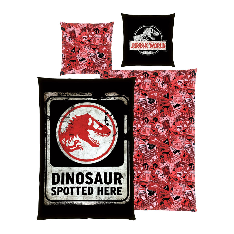 Jurassic World Bettwäsche Set 2-teilig in schwarz rot mit Wendeseite gemustert