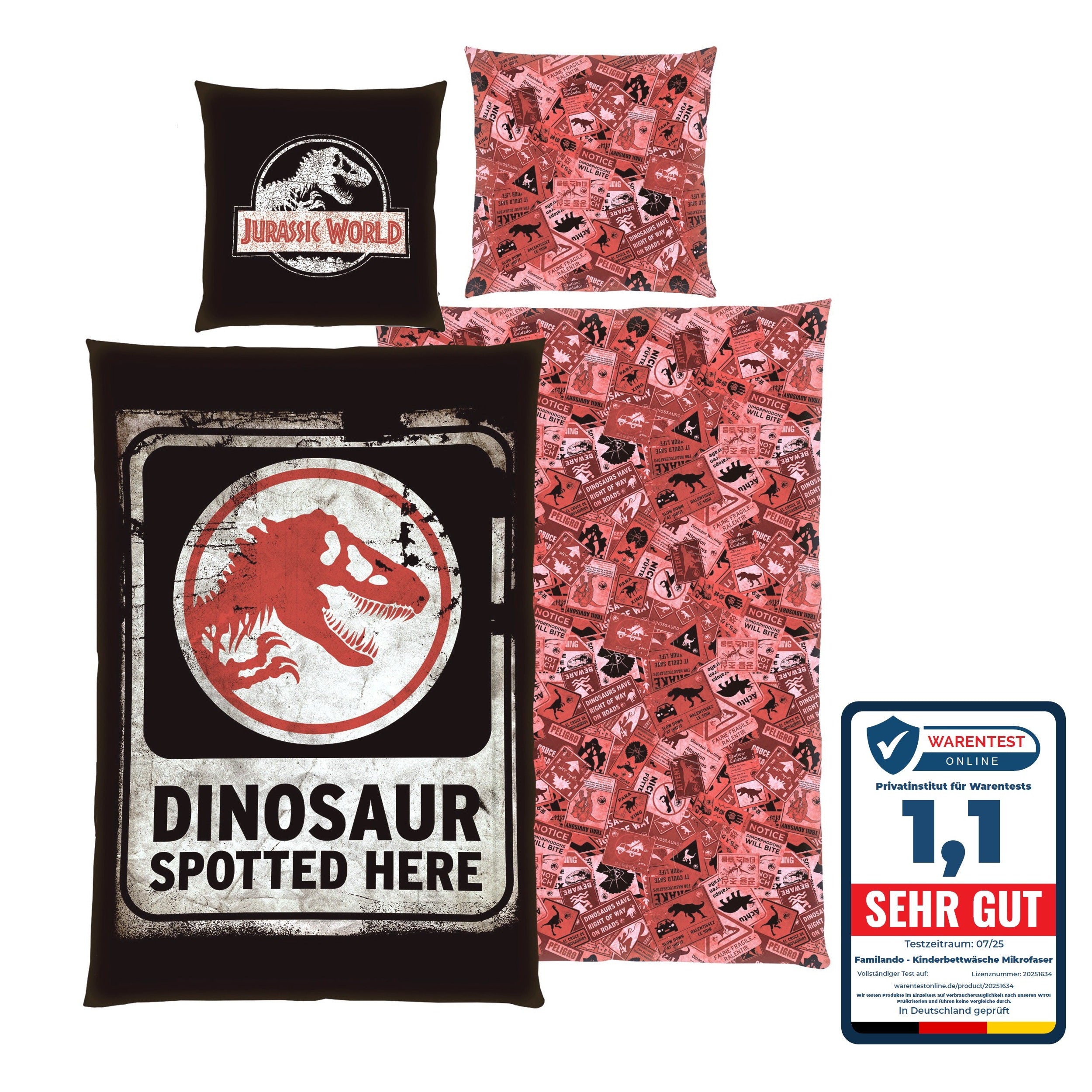 Infotafel Note 1,1 bei Warentest Online für Mikrofaser Bettwäsche von Familando