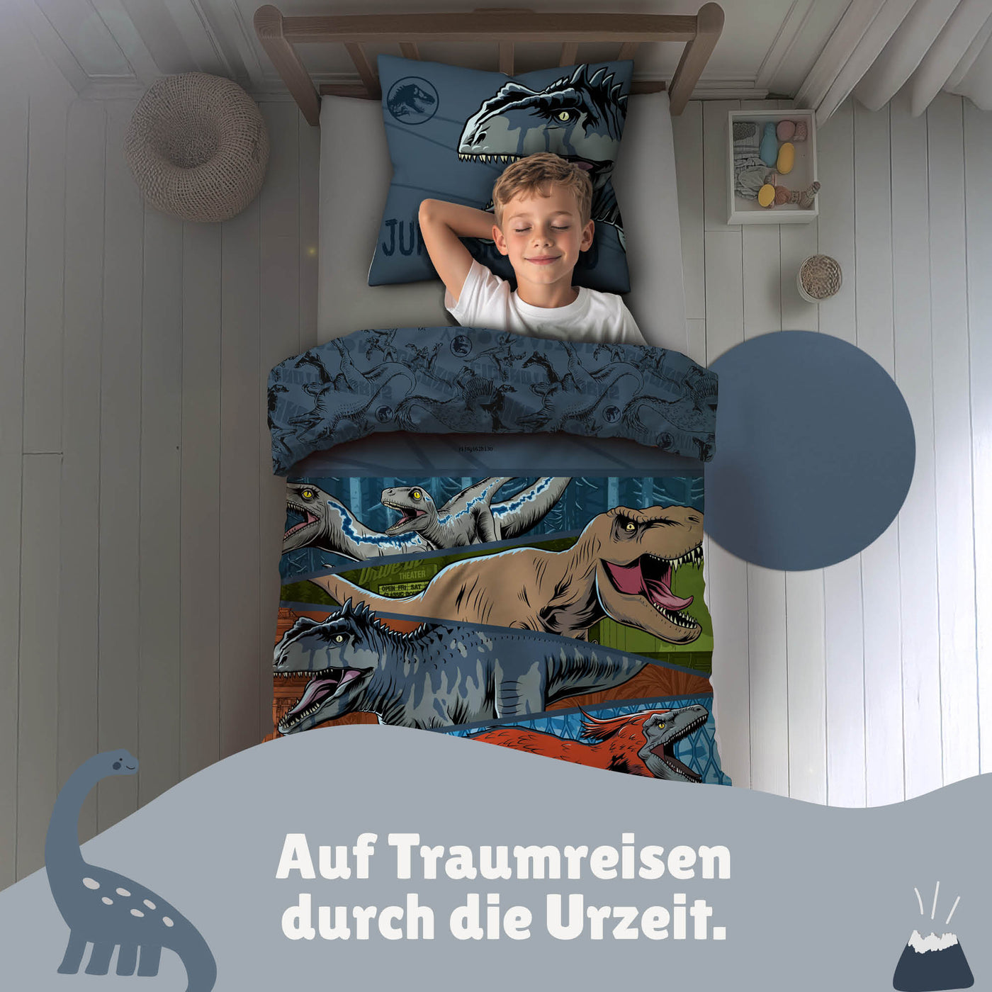 Dinosaurer Bettwäsche für Kinder 135 x 200 cm Dunkelblau Microfaser