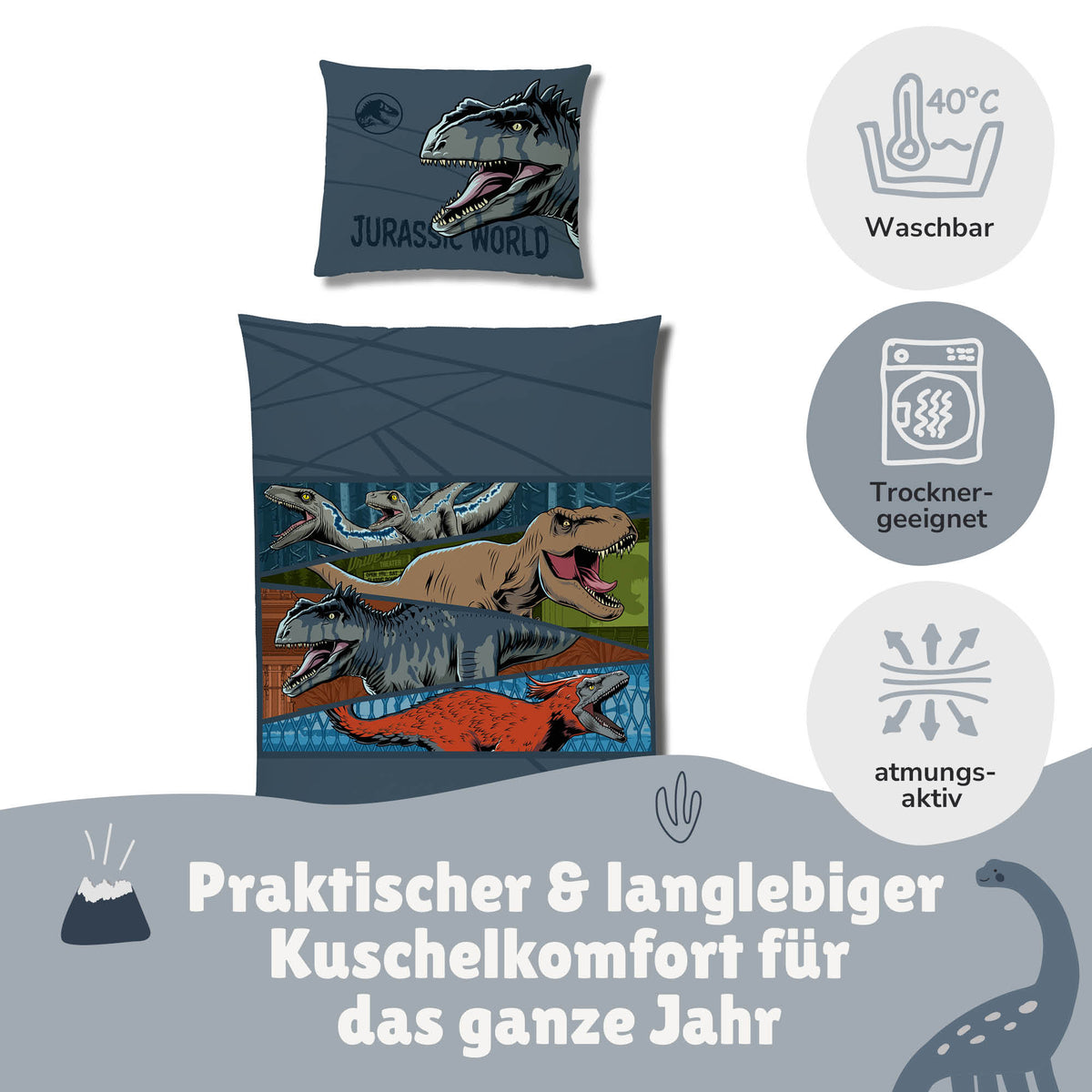 Flanell-Bettwäsche dunkel-blau Jurassic World