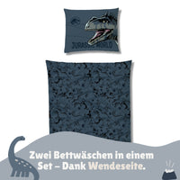Jurassic World Bettwäsche Set 2-teilig 135x200 80x80 cm - Dino Bettwäsche für Jungen mit Reißverschluss - Fleece-Qualität, maschinenwaschbar, Öko-Tex