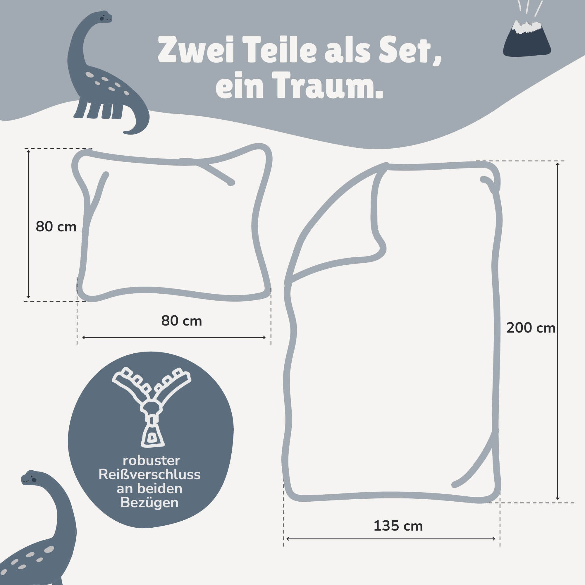 Jurassic World Bettwäsche Set 2-teilig 135x200 80x80 cm - Dino Bettwäsche für Jungen mit Reißverschluss - Fleece-Qualität, maschinenwaschbar, Öko-Tex