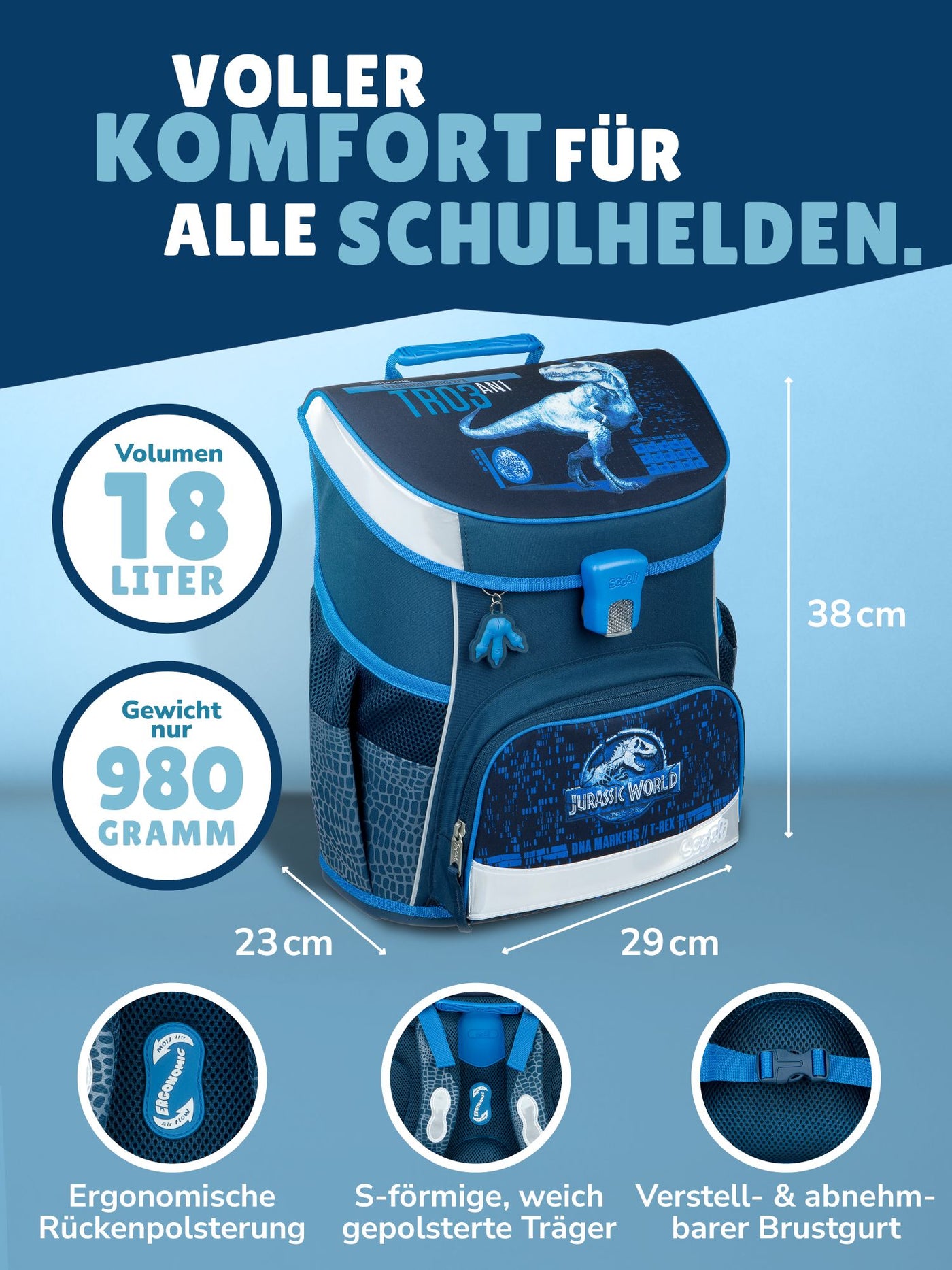JURASSIC WORLD DINOSAURIER Schulranzen Scooli Campus Fit 9-teiliges Set mit Sporttasche