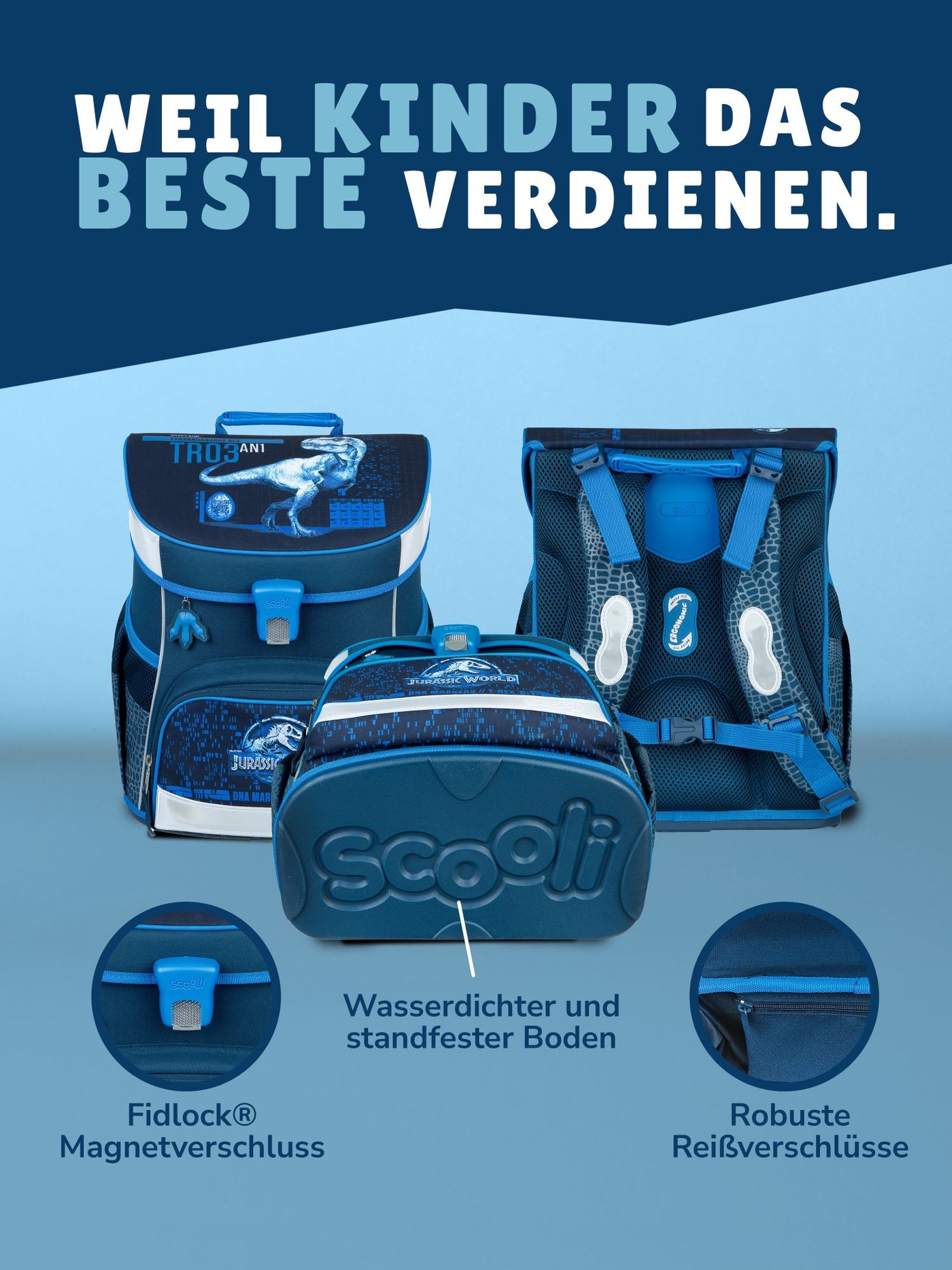 JURASSIC WORLD DINOSAURIER Schulranzen Scooli Campus Fit 9-teiliges Set mit Sporttasche