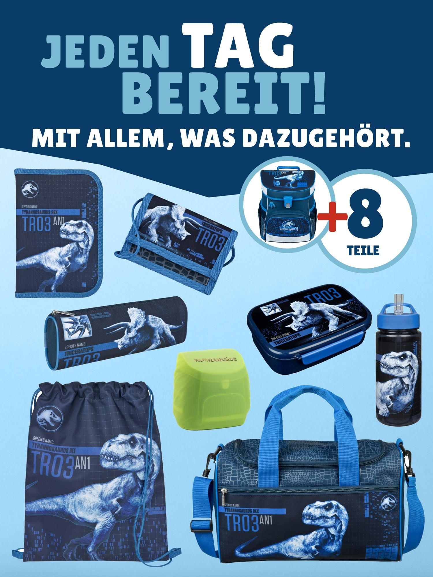JURASSIC WORLD DINOSAURIER Schulranzen Scooli Campus Fit 9-teiliges Set mit Sporttasche