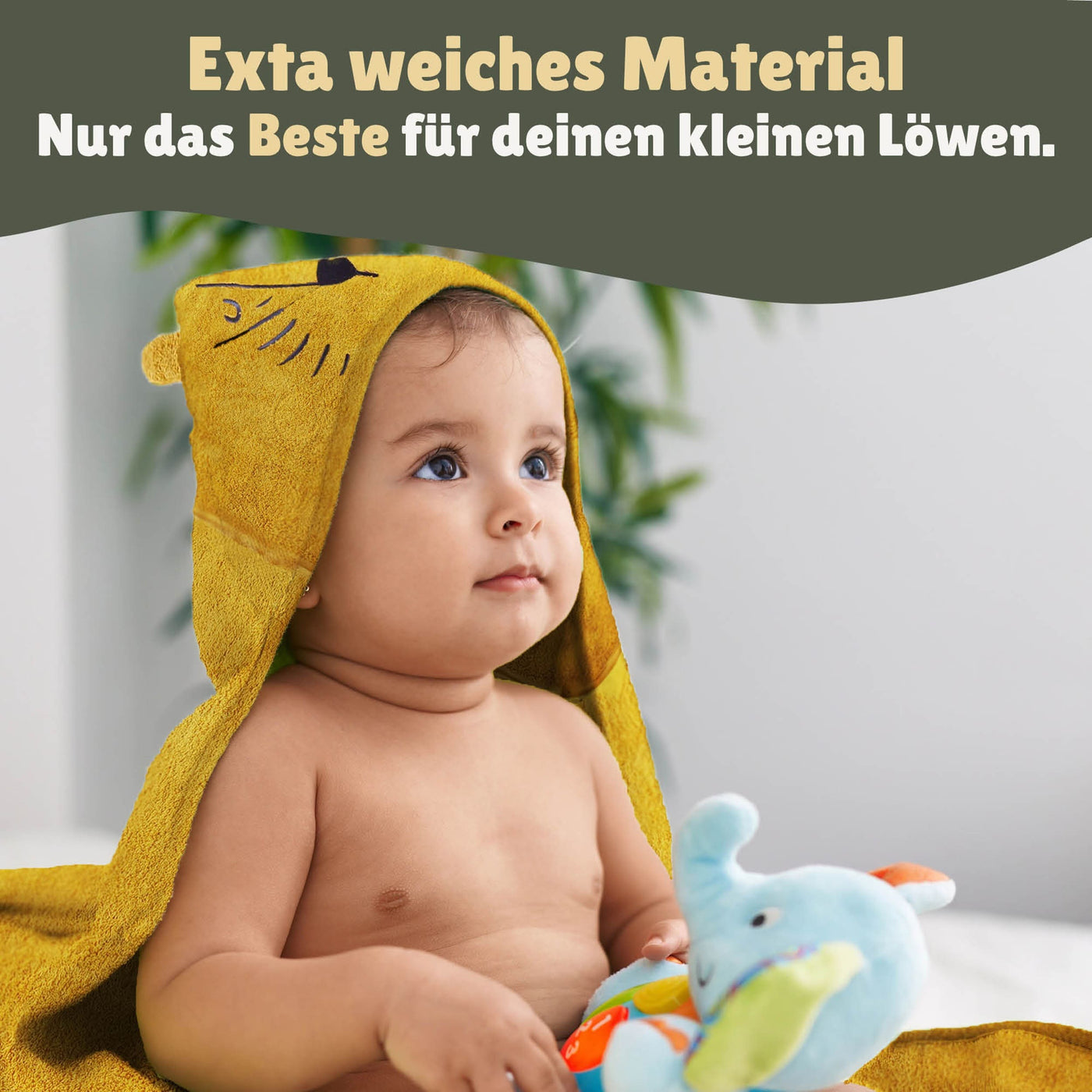 Detailaufnahme Ohren an der Kapuze mit Info zum Material und Öko Tex Zertifikat