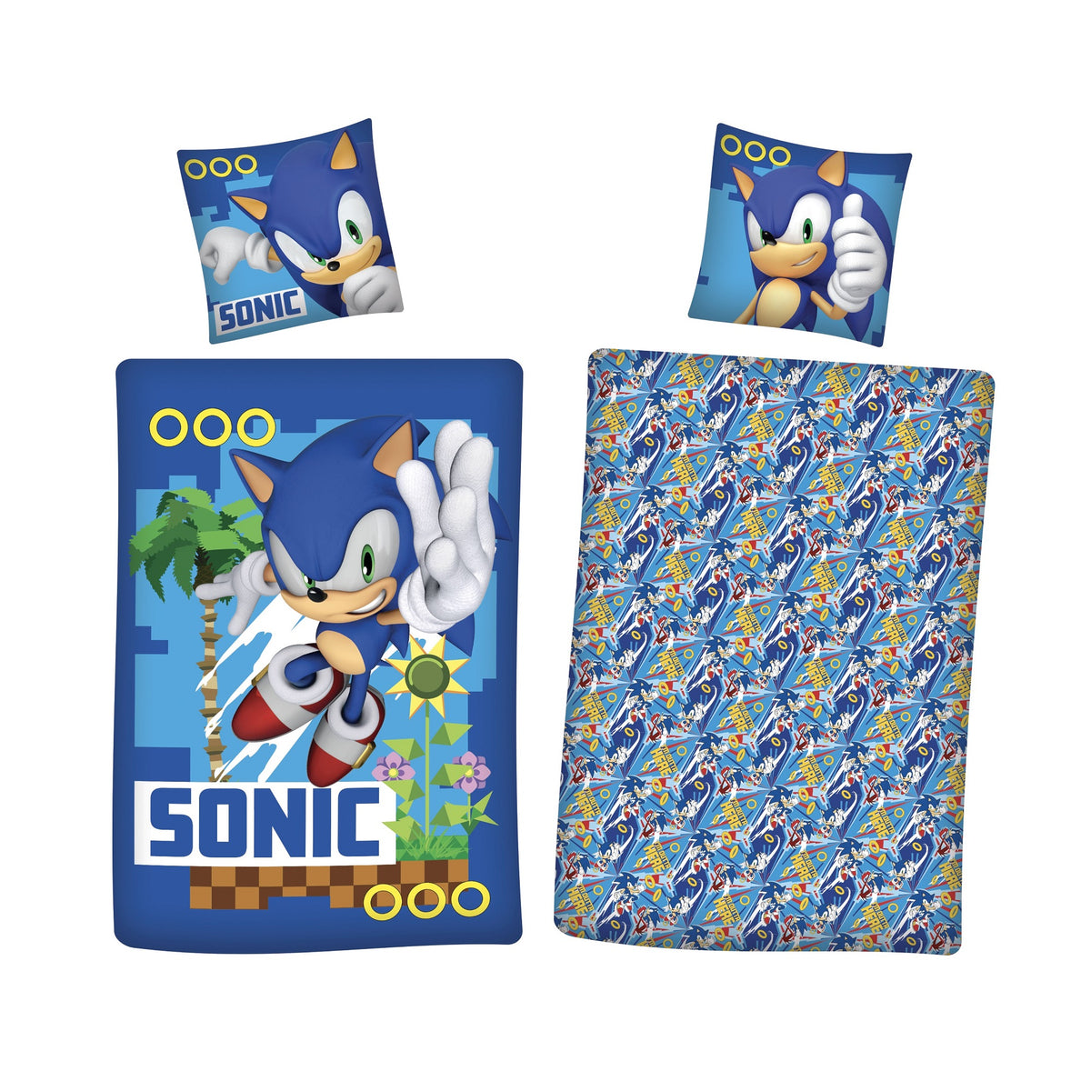Sonic Bettwäsche für Kinder und Jugendliche 135x200 80x80 cm blaues Motiv mit Sonic aus 100% Baumwolle