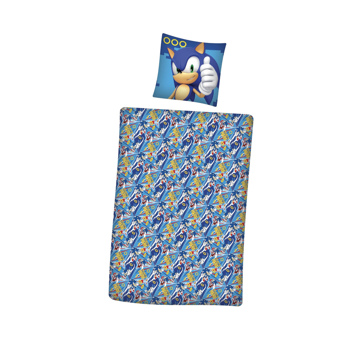 Sonic Bettwäsche für Kinder und Jugendliche 135x200 80x80 cm blaues Motiv mit Sonic aus 100% Baumwolle