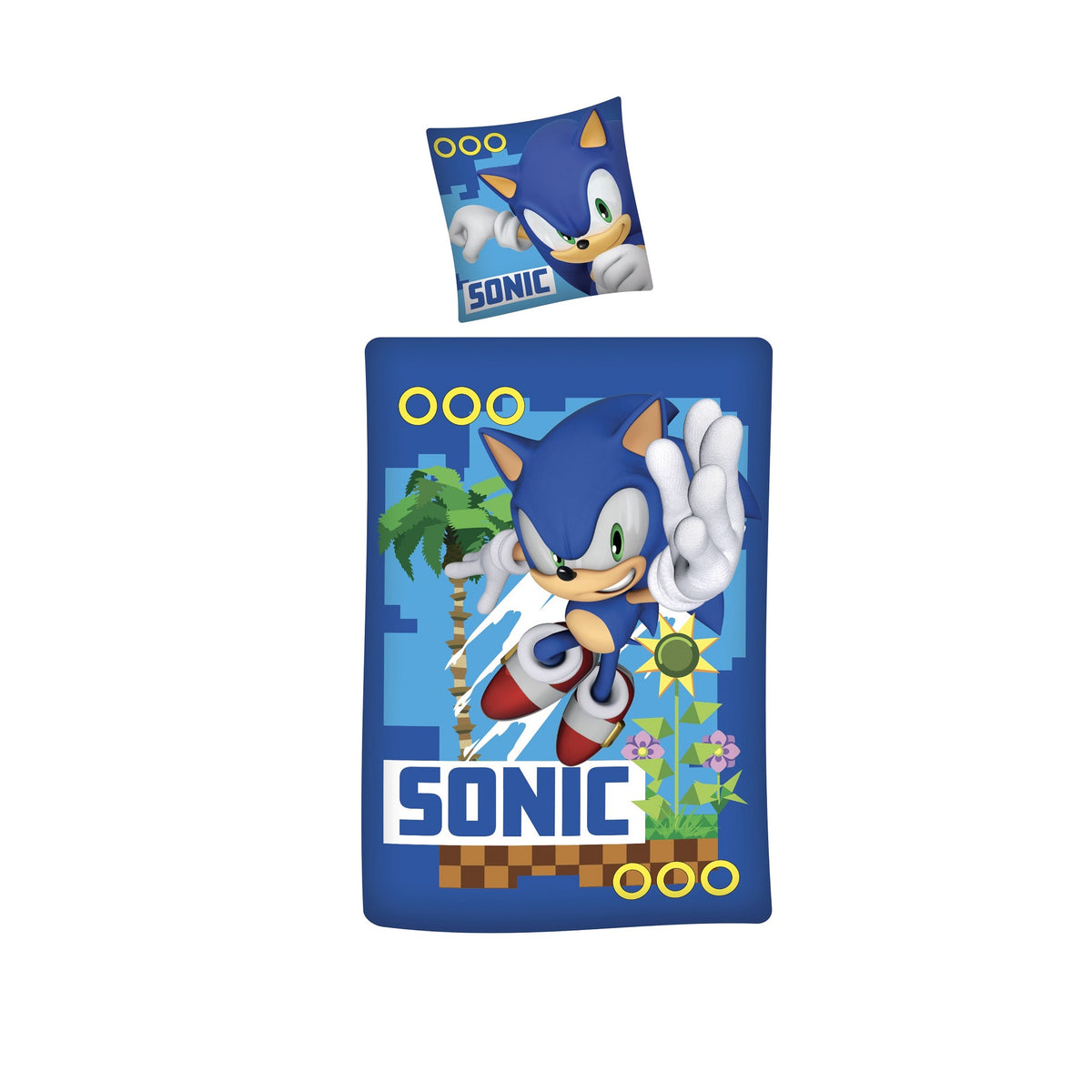 Sonic Bettwäsche für Kinder und Jugendliche 135x200 80x80 cm blaues Motiv mit Sonic aus 100% Baumwolle