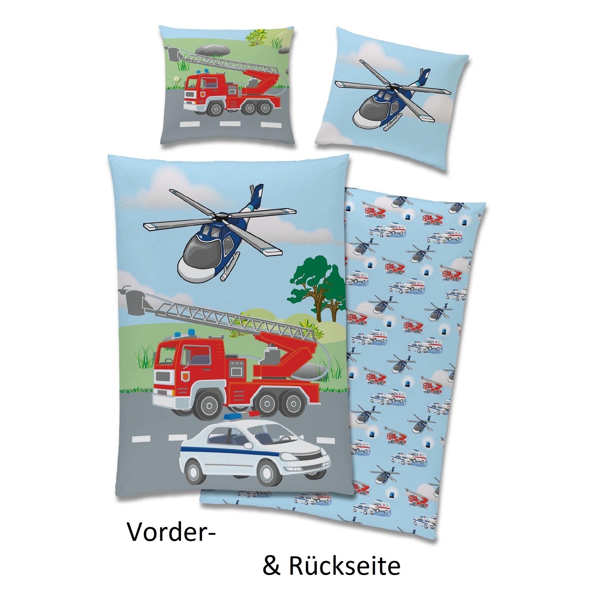 Vorder- und Rückseite nebeneinander - Rückseite mit Muster - Kissen mit Wendseite (Helikopter)