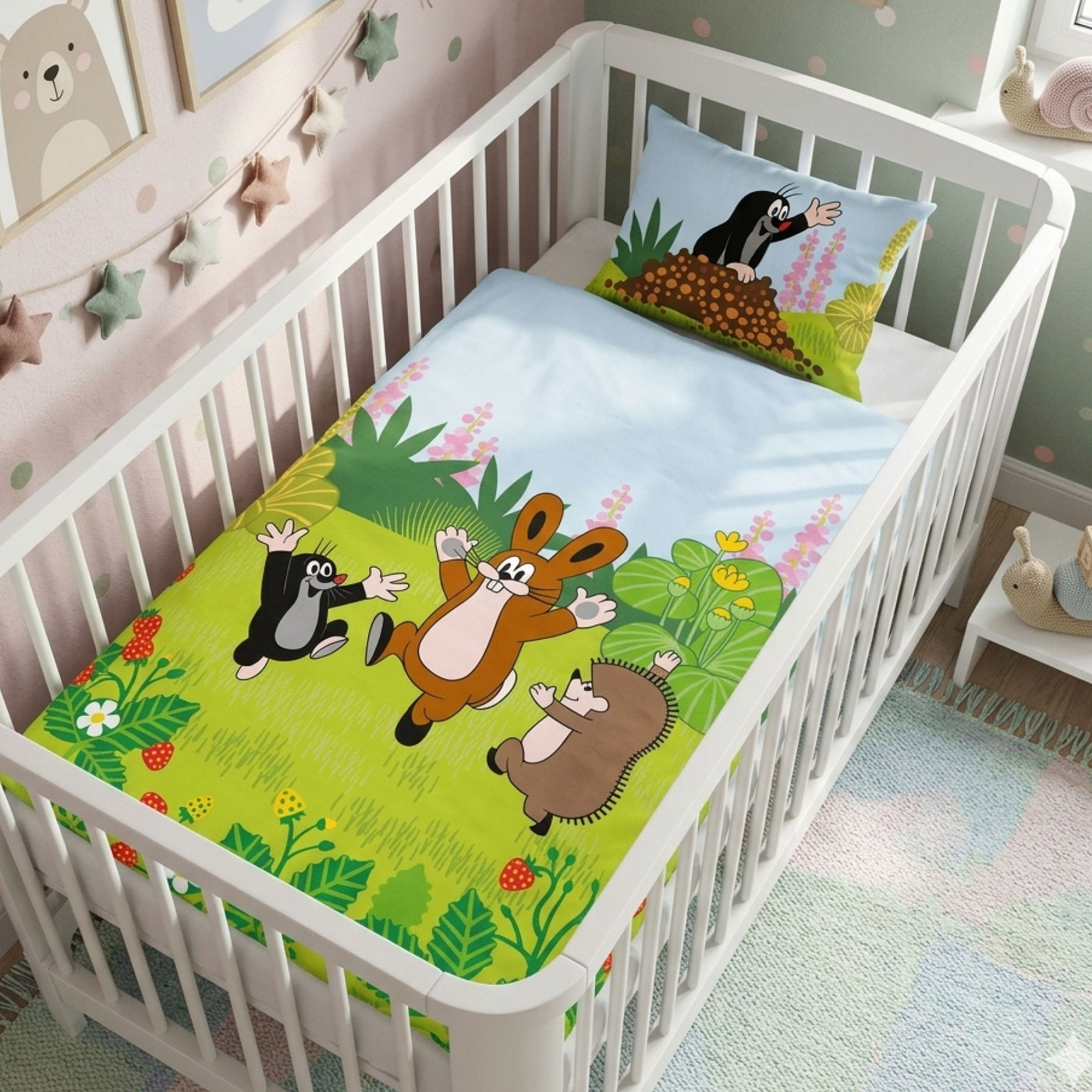 Baby Bettwäsche Set der kleine Maulwurf 2-teilig - 100x135 40x60 cm aus 100% Baumwolle
