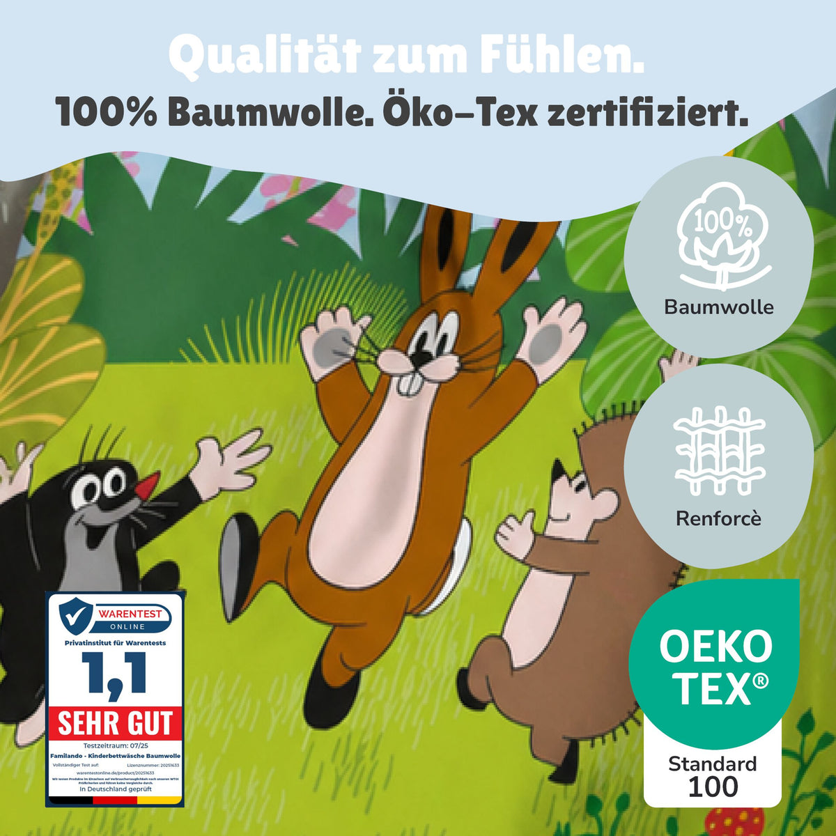 Infotafel Material 100% Baumwolle mit Testsiegel sehr gut