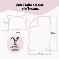 Infotafel Lieferumfang des 2-teiligen Sets bestehend aus Deckenbezug 135x200 cm und Kissenbezug 80x80 cm