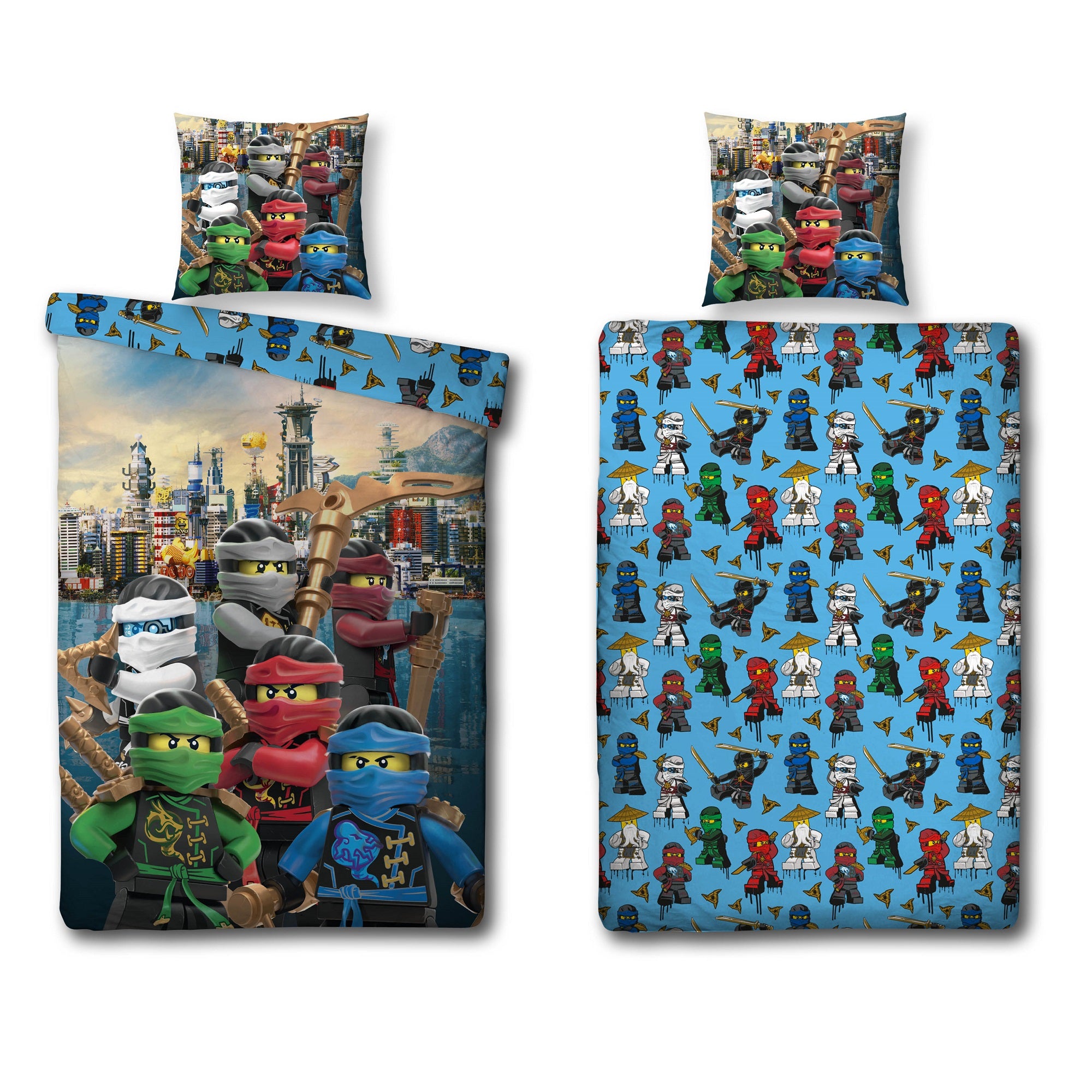 Ninjago Bettwäsche mit Lloyd Kai Zane Nya Cole Jay Meister Wu 135x200 cm mit Wendemotiv