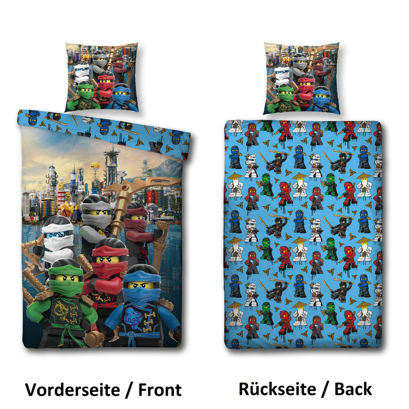 Beschreibung Ninjago Bettwäsche mit Lloyd Kai Zane Nya Cole Jay Meister Wu 135x200 cm mit Wendemotiv