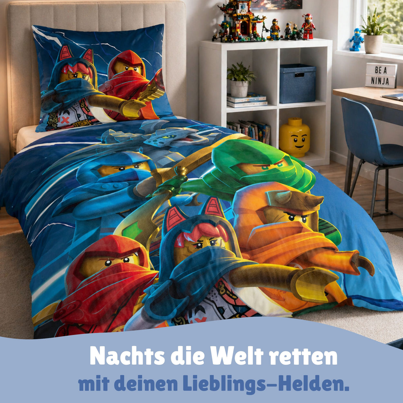 Lego Ninjago Bettwäsche 2-teilig 135x200 80x80 cm aus 100% Baumwolle mit Reißverschluss