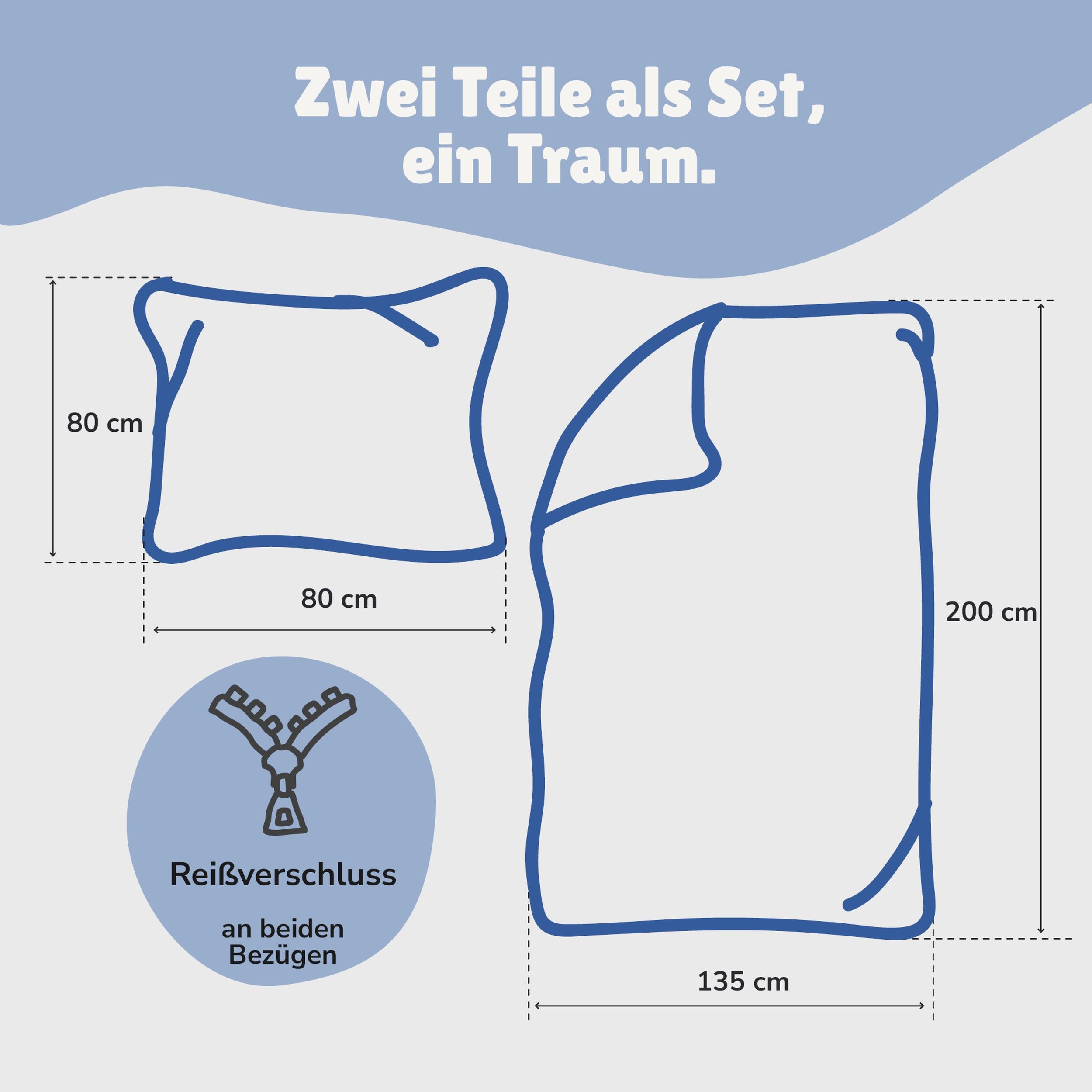 Größe und Lieferumfang 135x200 + Kissen 80x80 cm 2-teiliges Set