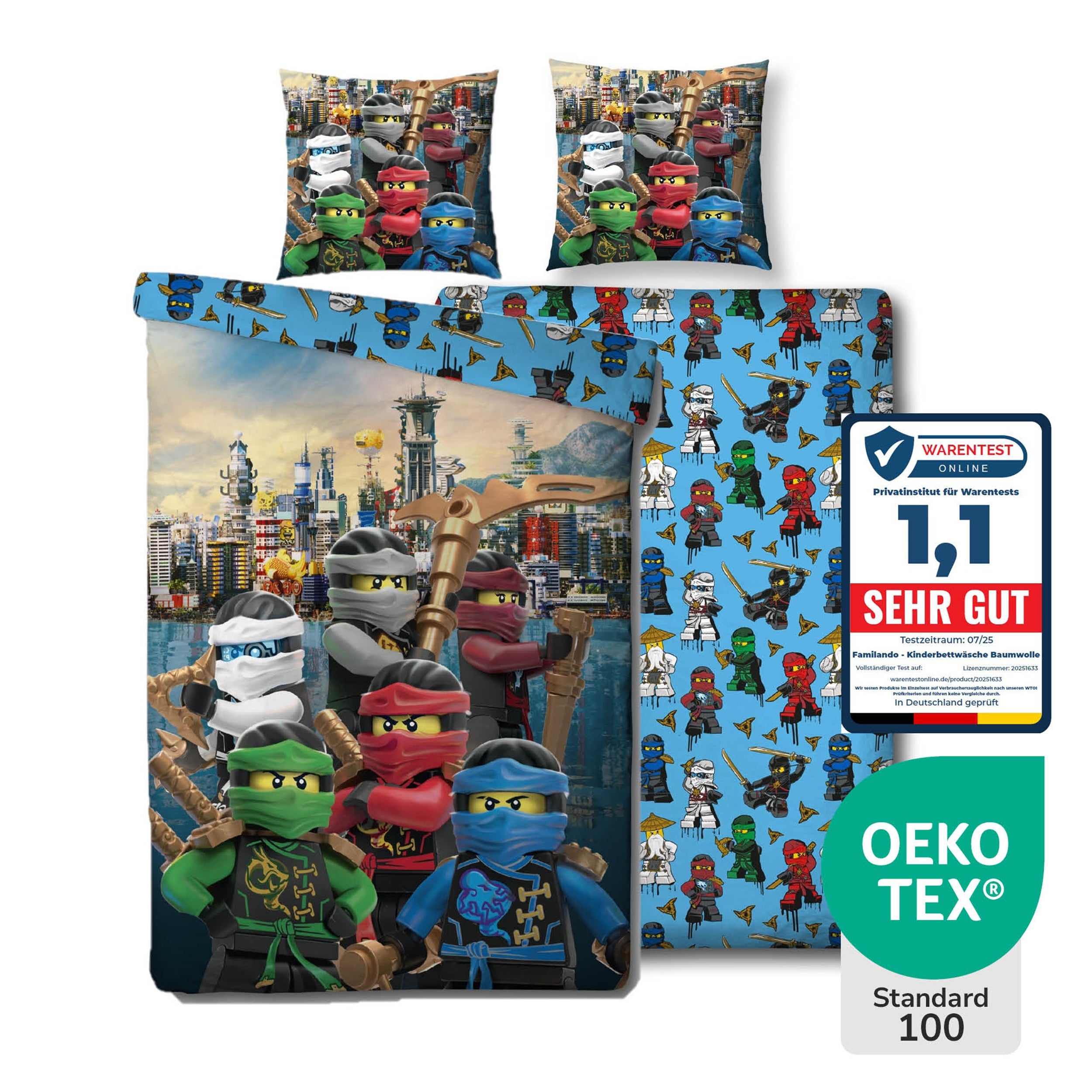 Infotafel Note 1,1 bei Warentest Online für Baumwoll Bettwäsche von Familando