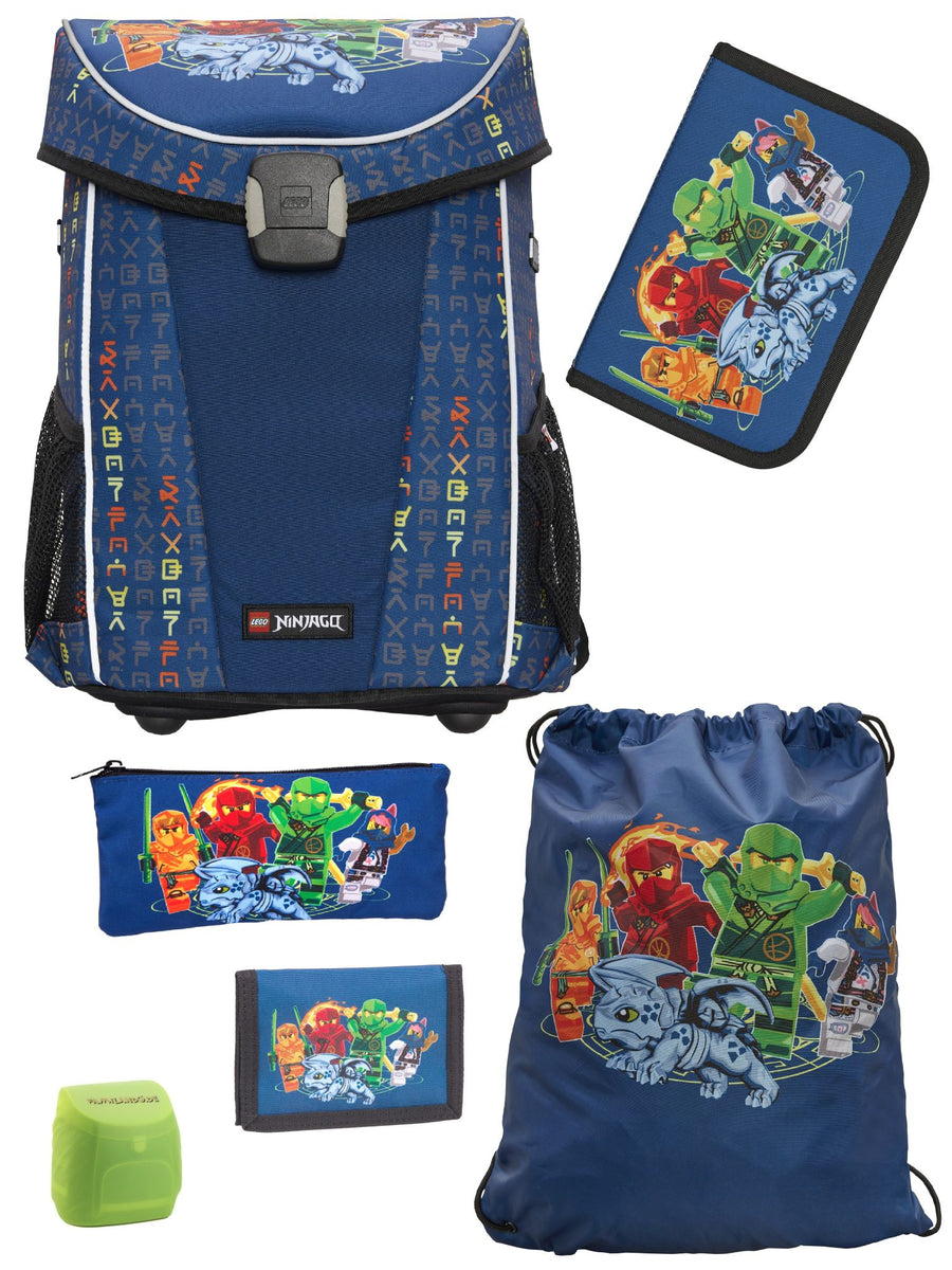 Blauer Lego Ninjago Schulranzen mit Sporttasche, Dose, Flasche