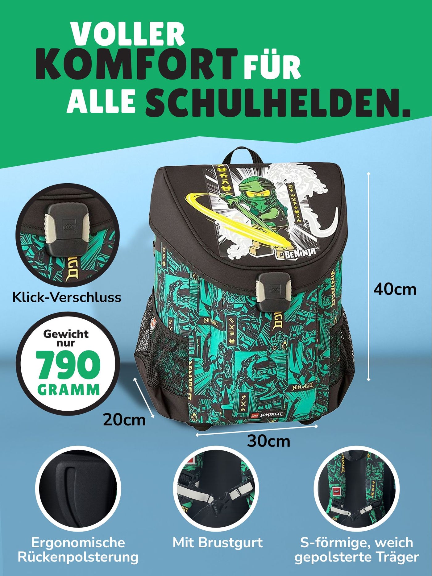 Ninjago Schultasche 1. Klasse für Jungen und Mädchen